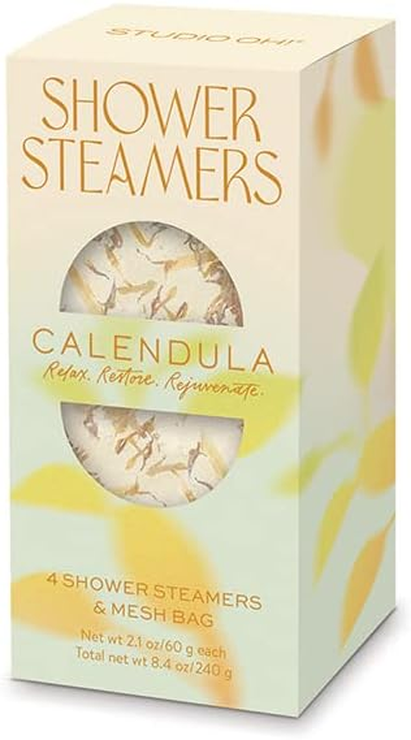 Studio Oh! Mothers Day Gifts Shower Steamer Set - 4 Aromatherapy Steamers, Spa Scent with Natural Flowers & Leaves, Mesh Bag - Calendula Blossoms image number 1