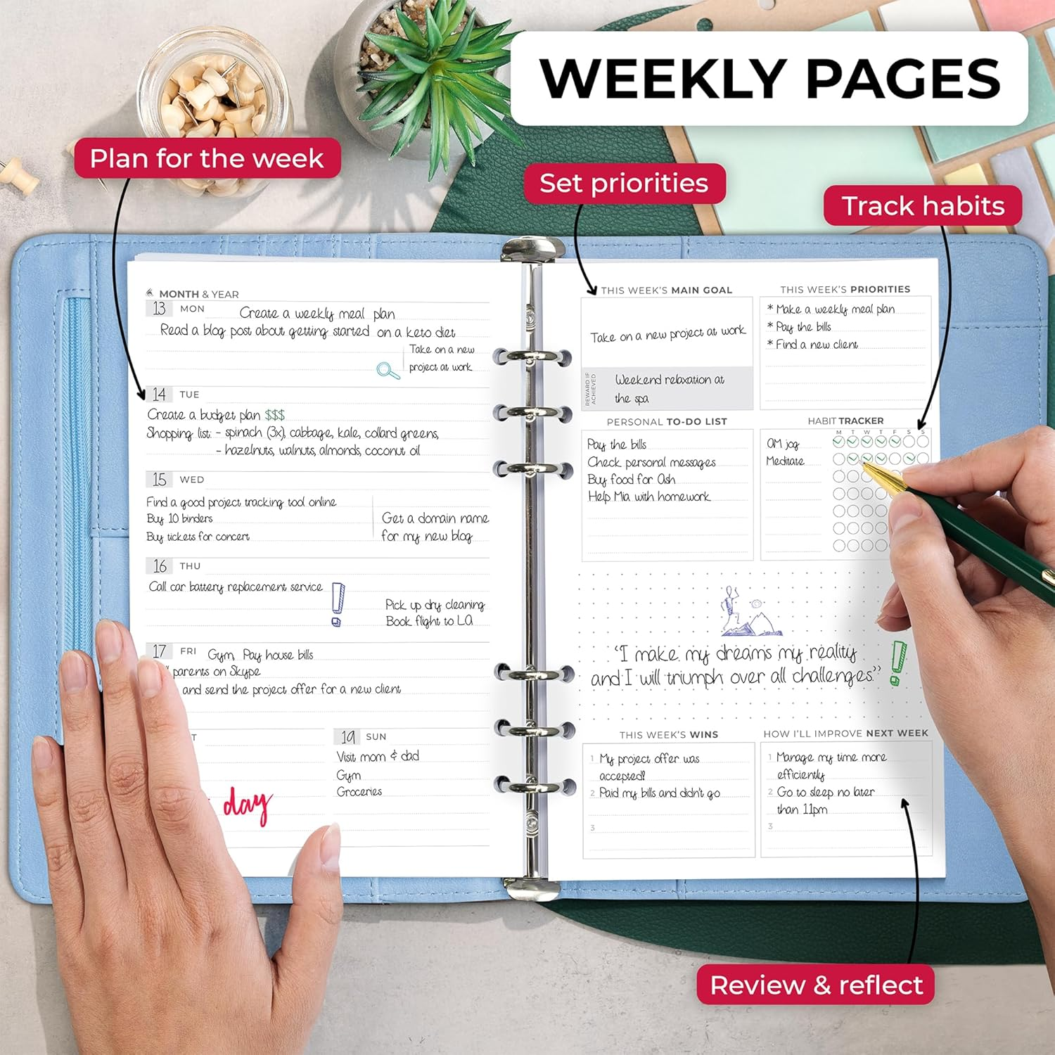 Clever Fox Weekly Planner Binder &ndash; Goal Setting Planner for Time Management & Weekly Tasks &ndash; Work & Life Organizer with to Do List & Habit Tracker &ndash; Undated, 7&Prime; X 9&Prime; Hardcover (Periwinkle, Medium (7&Prime; X 9&Prime;)) image number 4