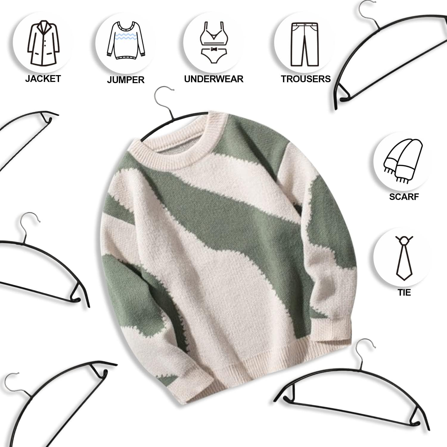 Coat Hangers 30-Pack No Bump Rounded Clothes Hanger, Metal with Soft Non-Slip PVC Coating - Black No-Soulder Bumps (Bump Free) Strong Arc Hangers for Dress, Jacket, Jumper, Suit, Pants Heavy Clothing image number 2