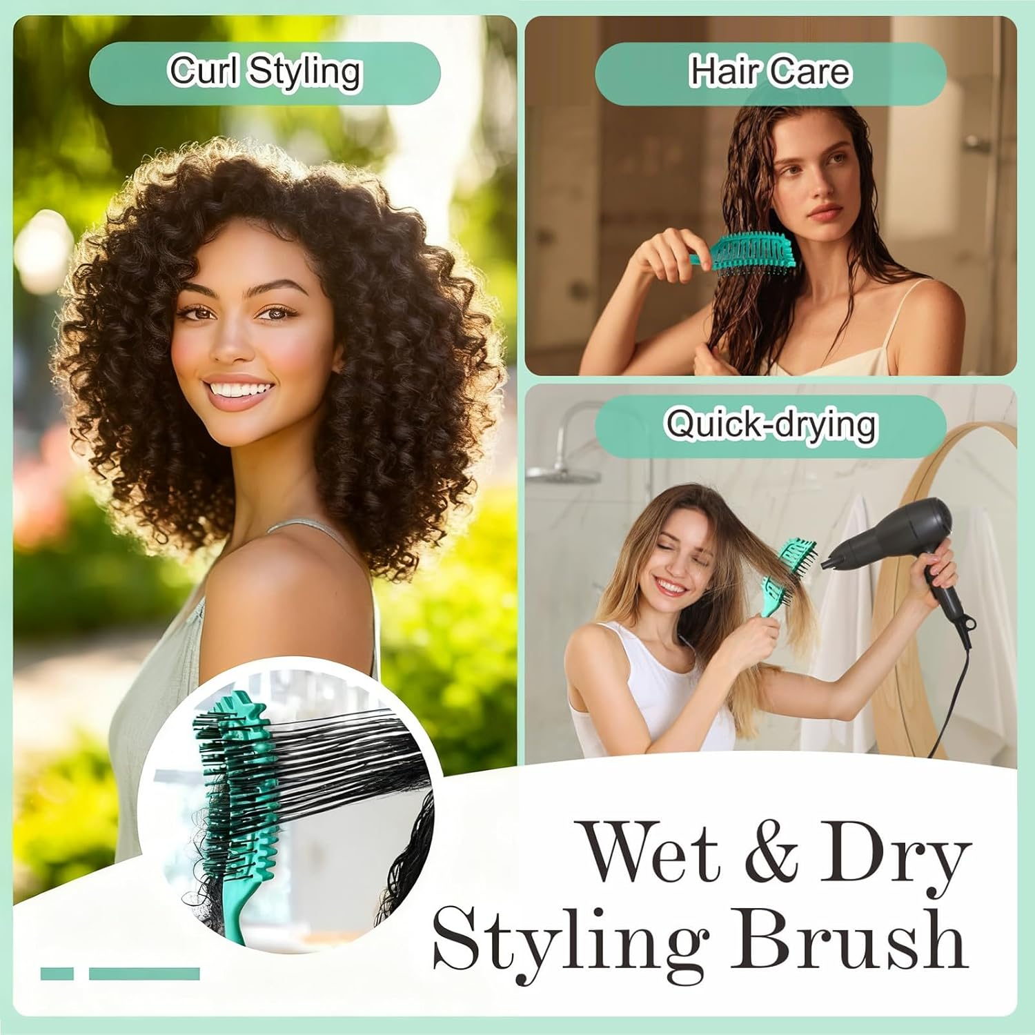 CHARMNAIL Curl Definition Brush, Curly/Aerated Hair Brush, Detangles & Defines Curls, Green PP Solid Lightweight 24.2&times;6.8&times;3.6Cm, for Daily/Local Care image number 4