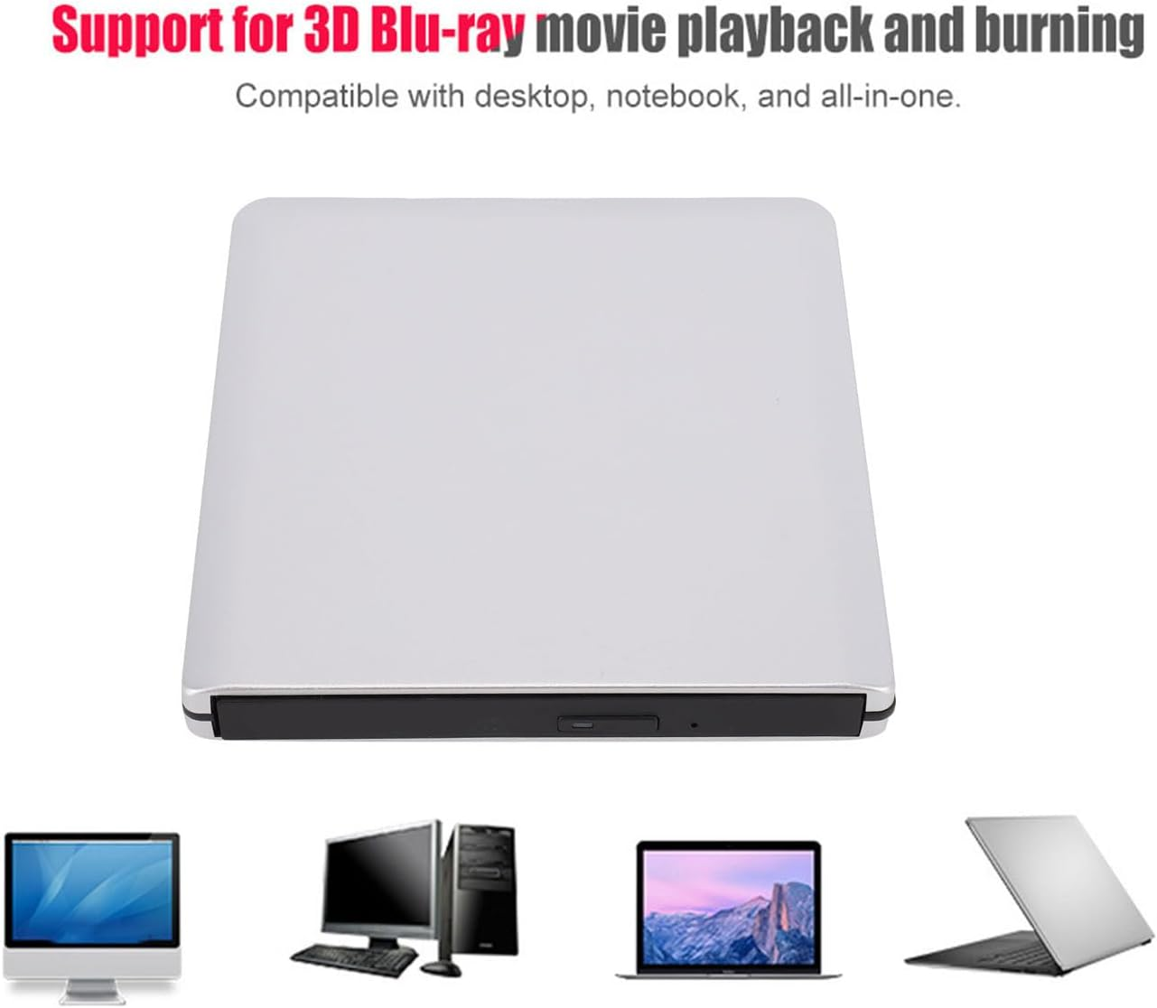 External Disc, CD BD USB DVD Player for Desktops, Laptops and All in One, 3D Blue-Ray Movie Recorder, Optical Plug and Play Drive image number 3
