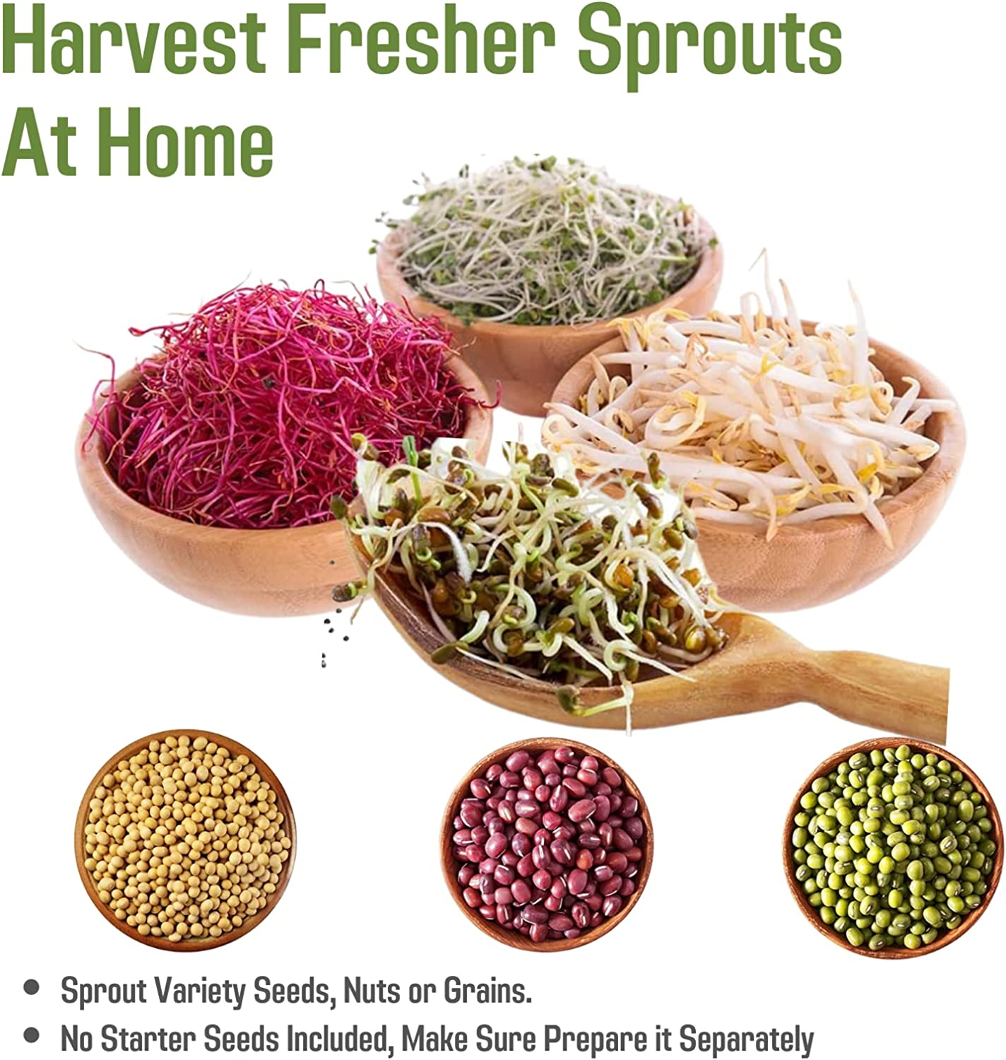 2 Pack Seed Sprouting Jar Kit- 1L Wide Mouth Quart Mason Jars with Sprout Lids, Sprouts Growing Kit Quart Sprouting Jars for Melamine Tray,Stand Seed Sprouter Set for Growing Broccoli image number 5