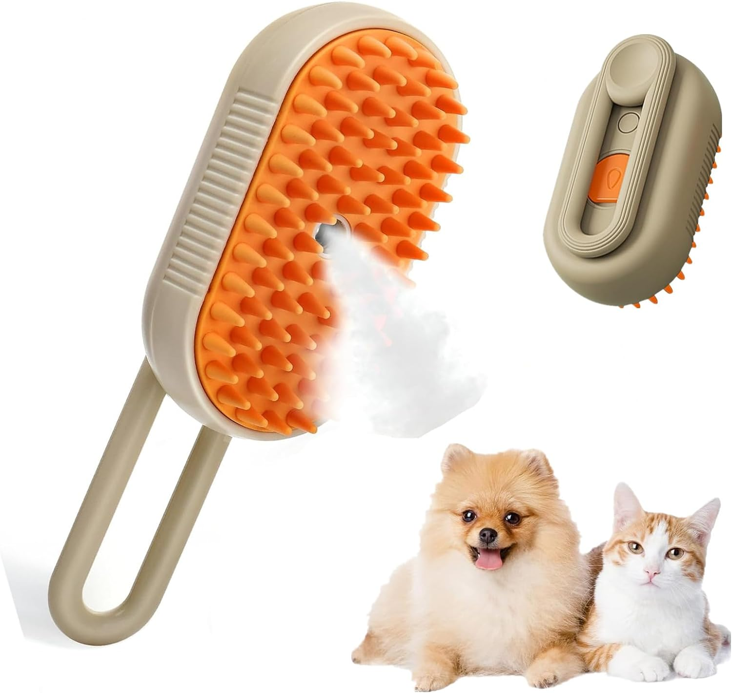 Steamy 3-In-1 Cat Brush - Self-Cleaning Steam Pet Hair Cleaner and Massage Brush for Removing Tangled Loose Hair (C)