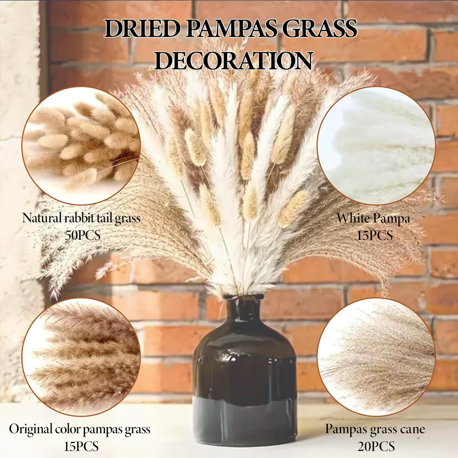 100 Pieces of Pampas Decorations, Dried Pampas Grass Decorations, Dried Tail Flowers, Vase Filling Decorations, Wedding Bouquets, Home Decor image number 5