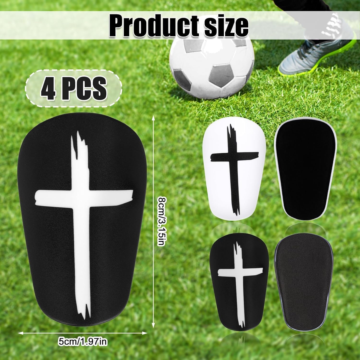 4Pcs Black and White Cross Protective Soccer Shin Pads ， Mini Football Shin Guards for Youth and Adults, Lightweight Comfortable Small Shin Pads, Durable Black and White Soccer Protective image number 3