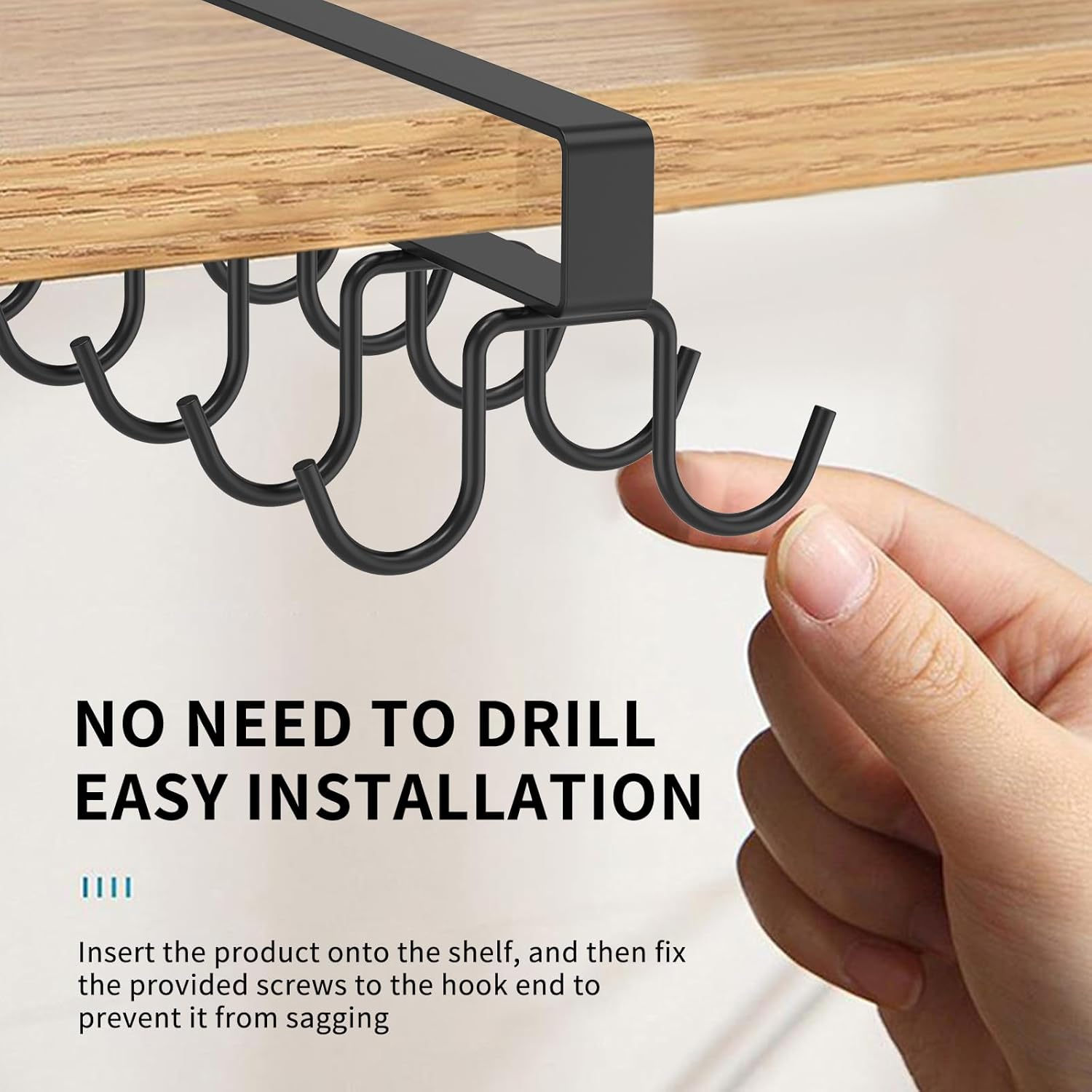 Fwqofvk 2Pcs Iron Shelf Mug Hanger with 12 Hook, Stable Hanging Cup Hook Organizer Rack, under Cabinet Double Row Mug Rack No Nail for Bathroom Kitchen 25.5&times;8&times;7Cm