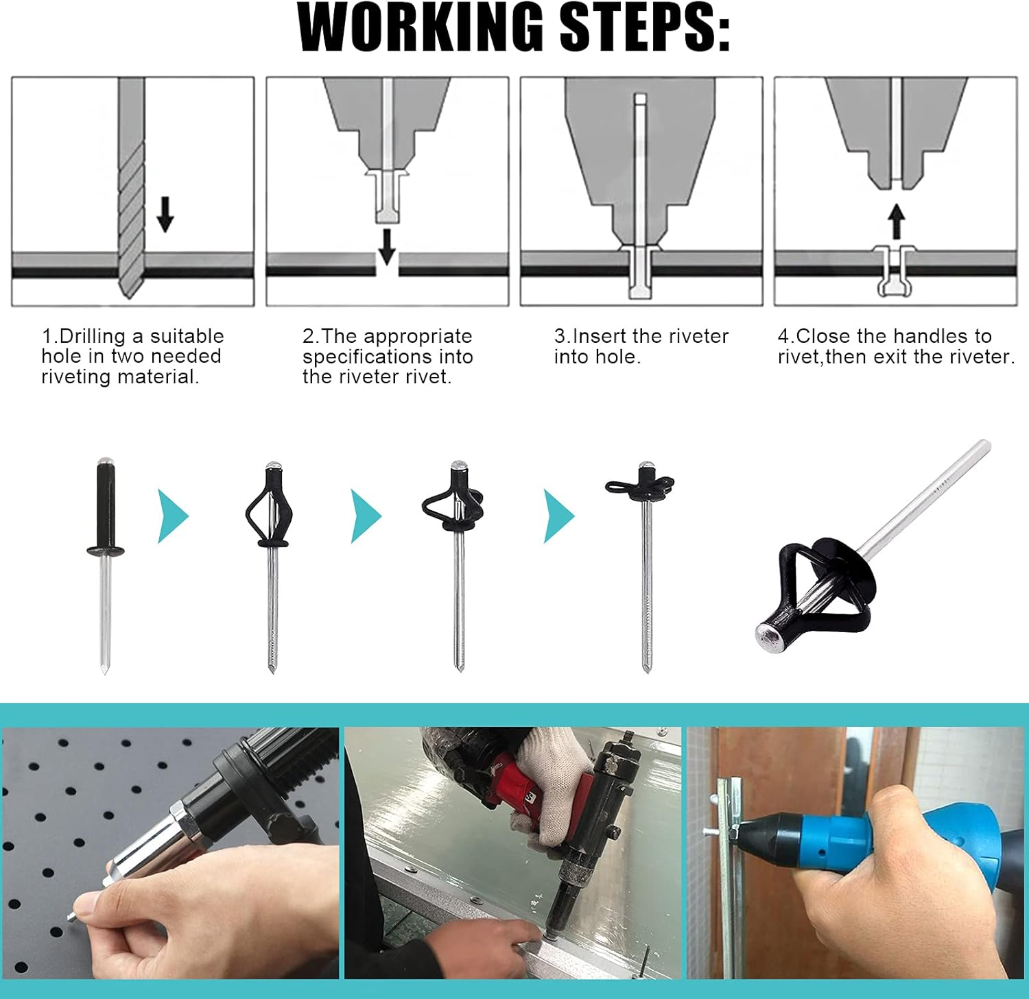 80Pcs 3/16" Long Grip Tri-Grip Rivets Tri-Fold Tri Bulb Long Pop Mounting Rivet Kit for Kayak and Boat Accessories image number 2