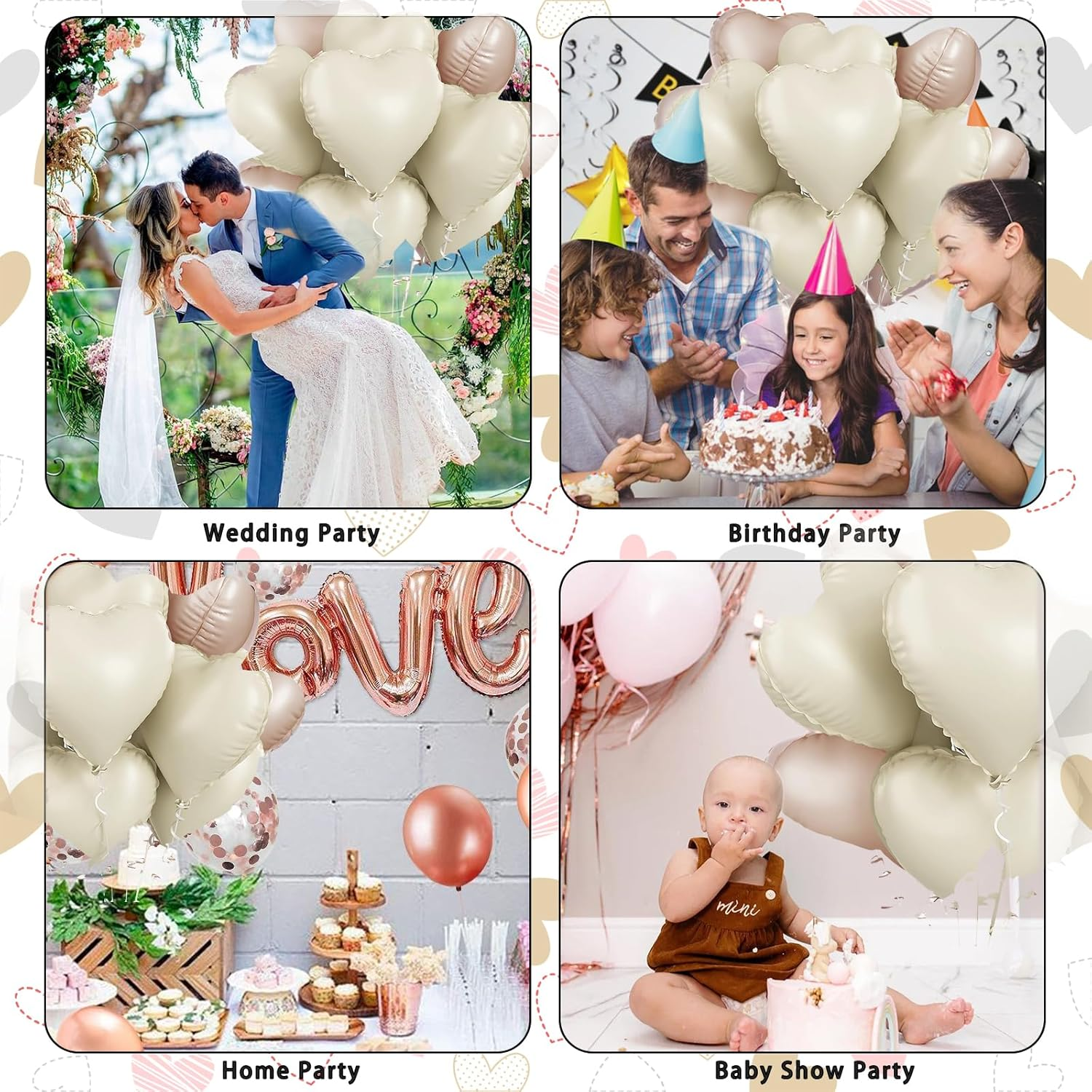 Beige and Cream Heart Balloons, 18Inch 12PCS Cream Beige Heart Shape Balloons, Nude Neutral Foil Love Balloons for Valentine'S Day Decorations for Engagement Baby Shower Wedding - Beige Cream image number 4