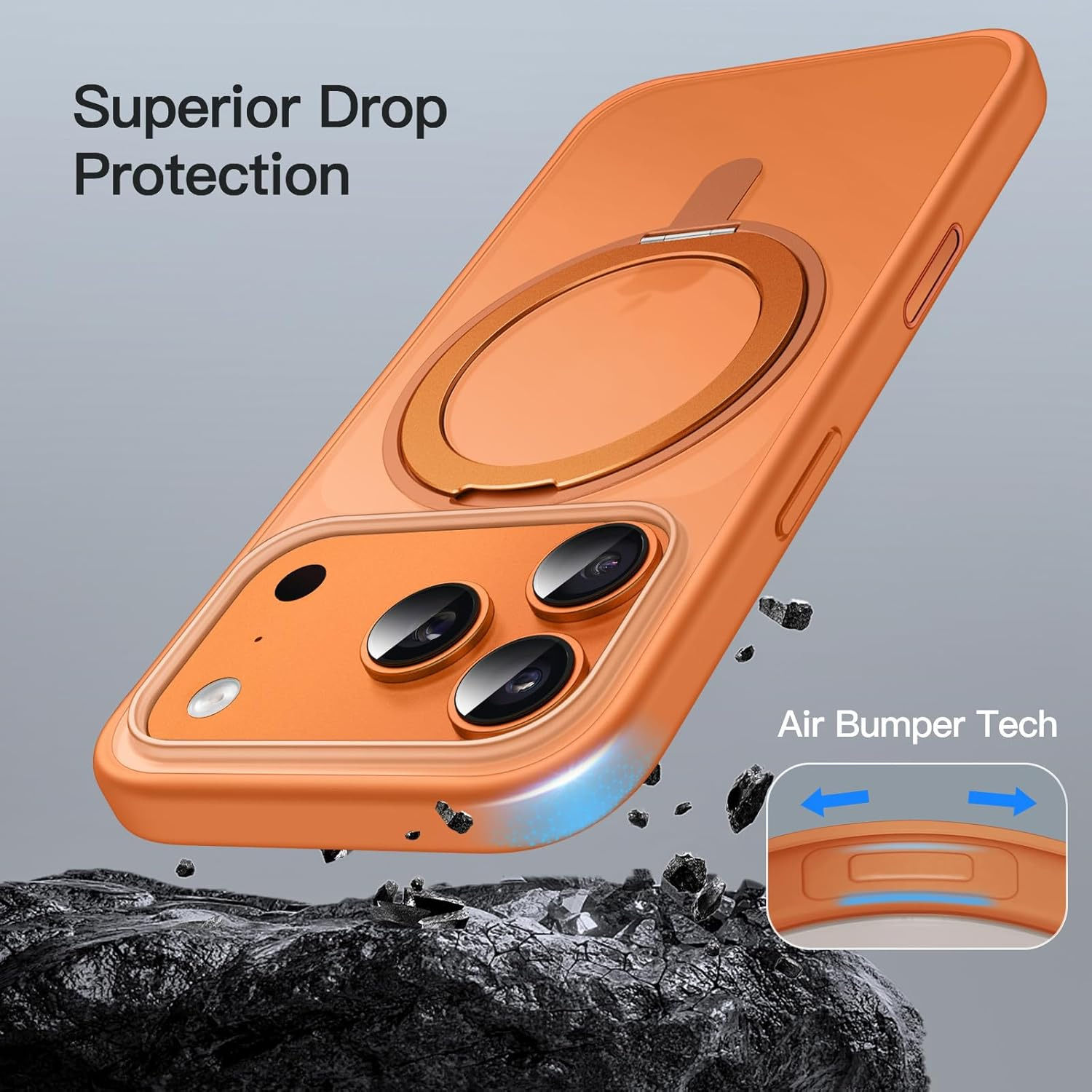 Jetech 360 Degree Rotatable Ring Case for Iphone 17 Pro 6.3-Inch with Camera Control Button, Compatible with Magsafe, Slim Shockproof Phone Cover with Stand & Ring Holder (Orange) - Orange image number 6