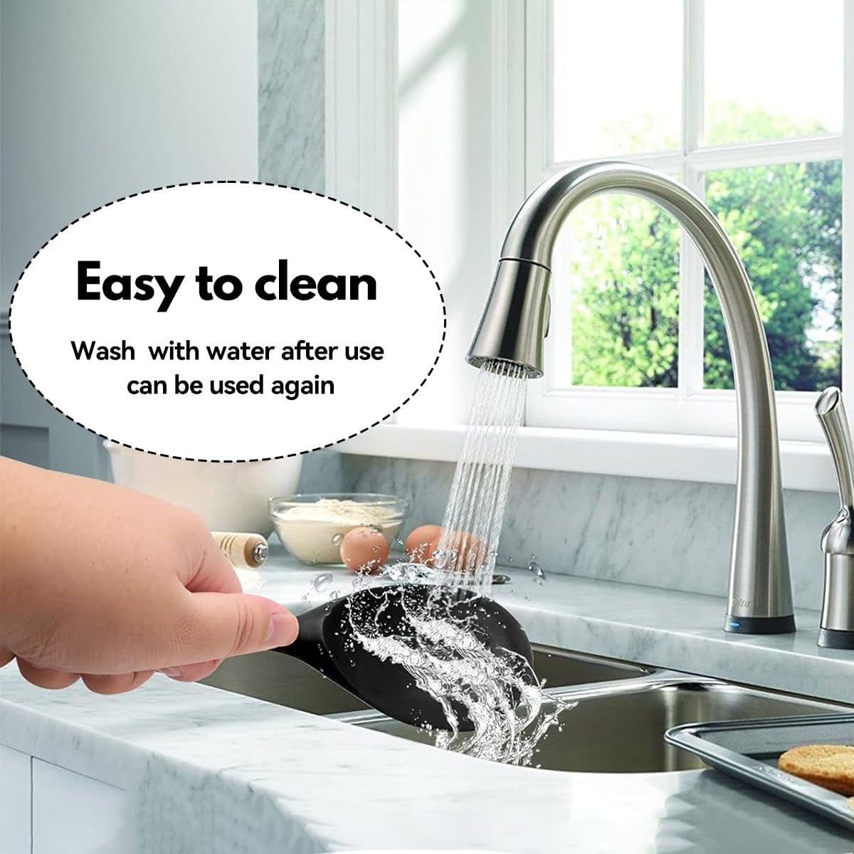 Silicone Rice Spoon Paddle Set of 2, Non Stick Heat Resistant Silicone Rice Serving Spoon Rice Cooker Spoon (Black) image number 4