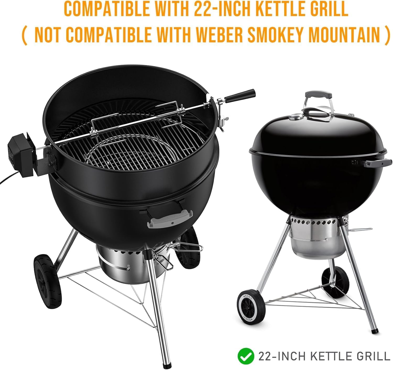 Charkettle Rotisserie Ring Kit for Weber 22-Inch Kettle Charcoal and Other Similar Size Grills, Black Coated Steel BBQ Grill Rotisserie Kit Replacement for Weber 2290 image number 1