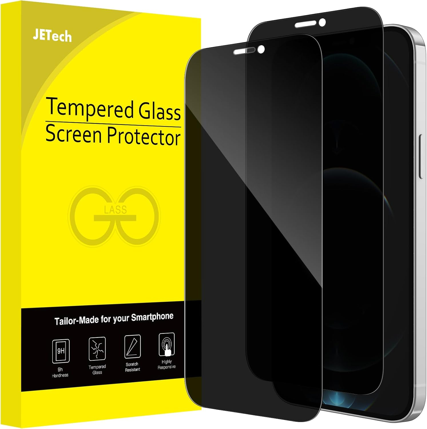 Jetech Privacy Full Coverage Screen Protector for Iphone 12 Pro Max 6.7-Inch, Anti-Spy Tempered Glass Film, Edge to Edge Protection Case-Friendly, 2-Pack image number 4