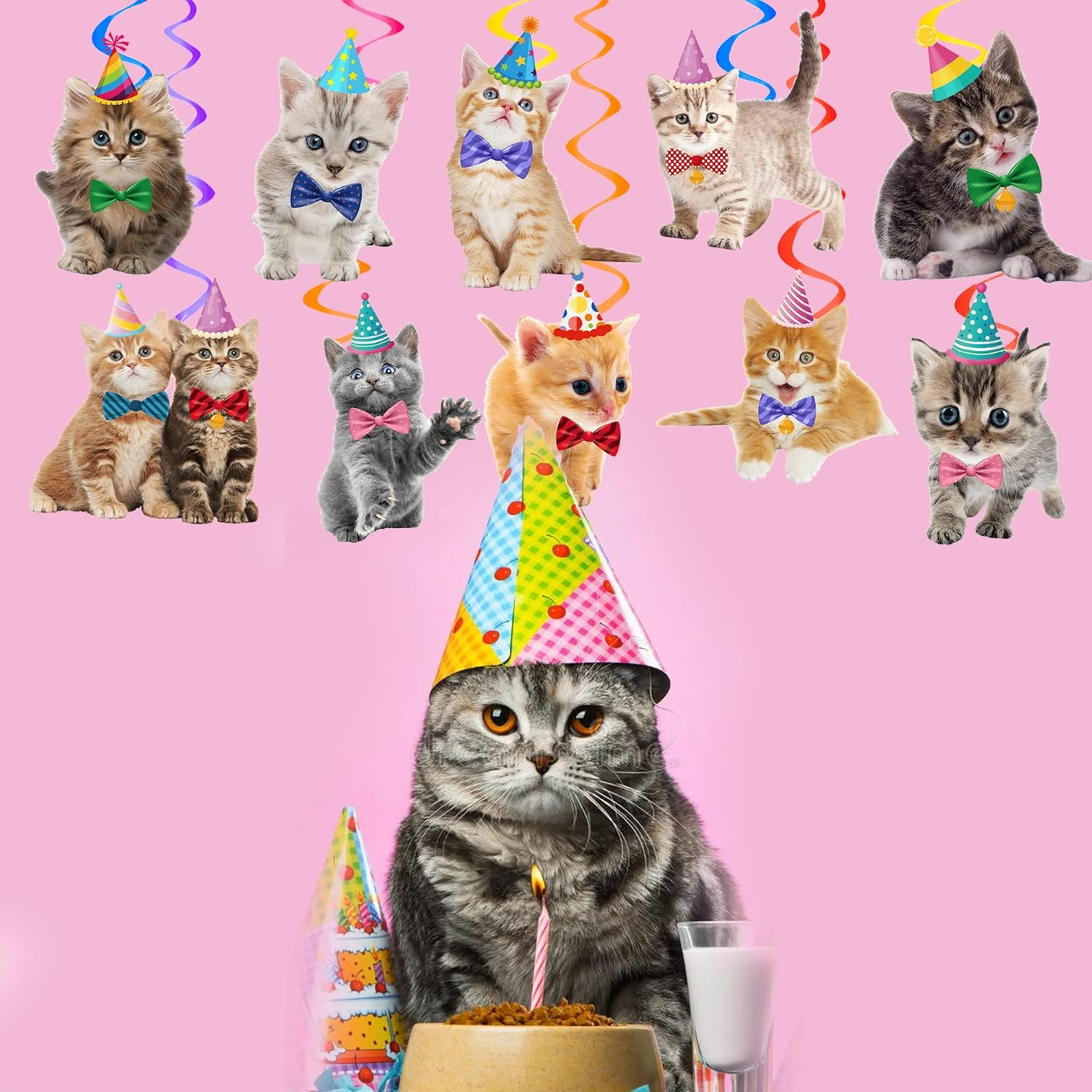 20Pcs Cat Hanging Swirls Decorations Cat Kitten Birthday Party Decorations Baby Cat Swirl Decorations for Cat Lover Kids Pet Cat Theme Birthday Party Pet Adoption Party Supplies image number 2