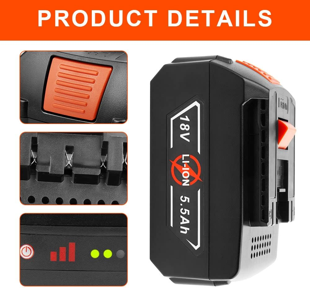 Aryee 18V 5.5Ah Li-Ion Battery Replacement Battery for Bosch BAT609 BAT609G BAT610G BAT611 BAT612 BAT618 BAT618G Cordless Power Tools, Not Compatible with the Green Series image number 6