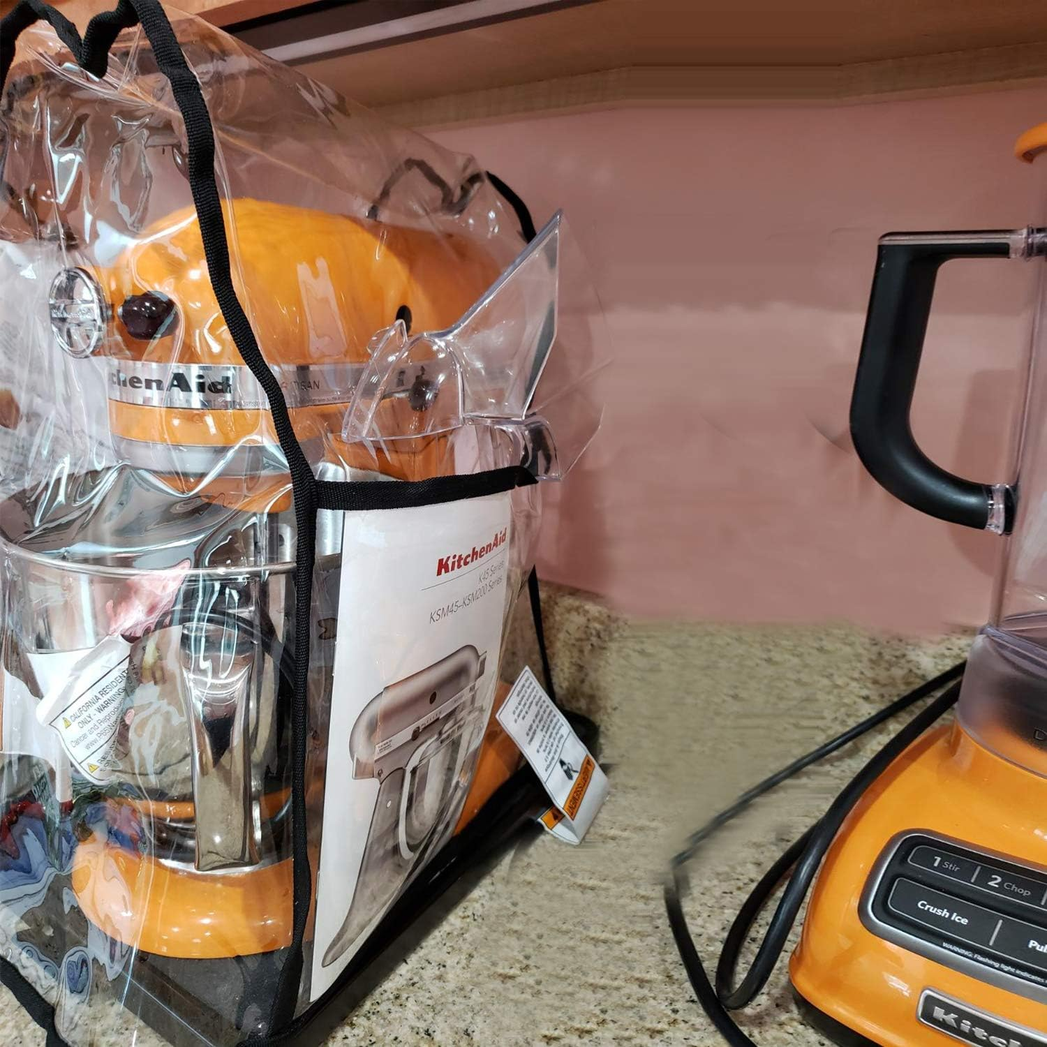 Transparent Cover for Kitchenaid Stand Mixer, Large Size Covers with Organizer Bag Compatible 4.5-6 Quart Kitchenaid Mixer, Fits All Tilt Head & Bowl Lift Models(Clear)