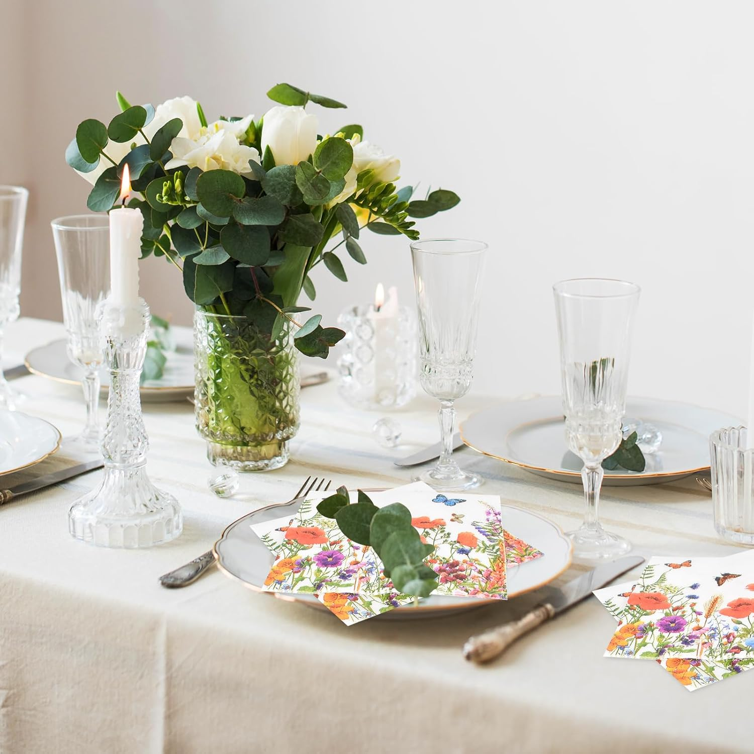 100Pcs Floral Butterfly Napkins Paper 33 * 33Cm,Table Decorations Serviettes Colourful Butterfly Flower Pattern Napkins,Floral Paper image number 5