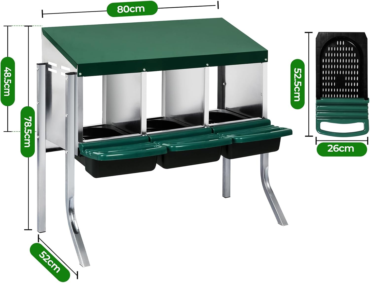 Pawz Chicken Nesting Box Roll Away Hen Laying Boxes House, Chicken Hen Coop 3 Hole, Hen Laying Box with Galvanised Metal Plastic Vents Lid, Chook Nest Coop Perch Roost Poultry Egg Brooder image number 6