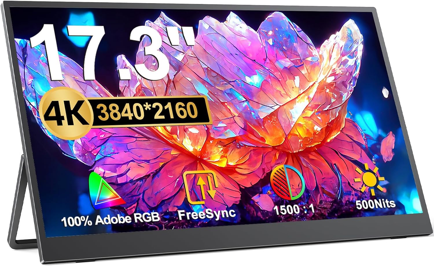 EVICIV 17.3" 4K Portable Monitor, 500 Nits, 100% Adobergb, UHD Freesync HDR IPS, 2 Speakers, Travel Monitor, 2 Type-C Ports, HDMI, VESA, Adjustable Stand image number 6