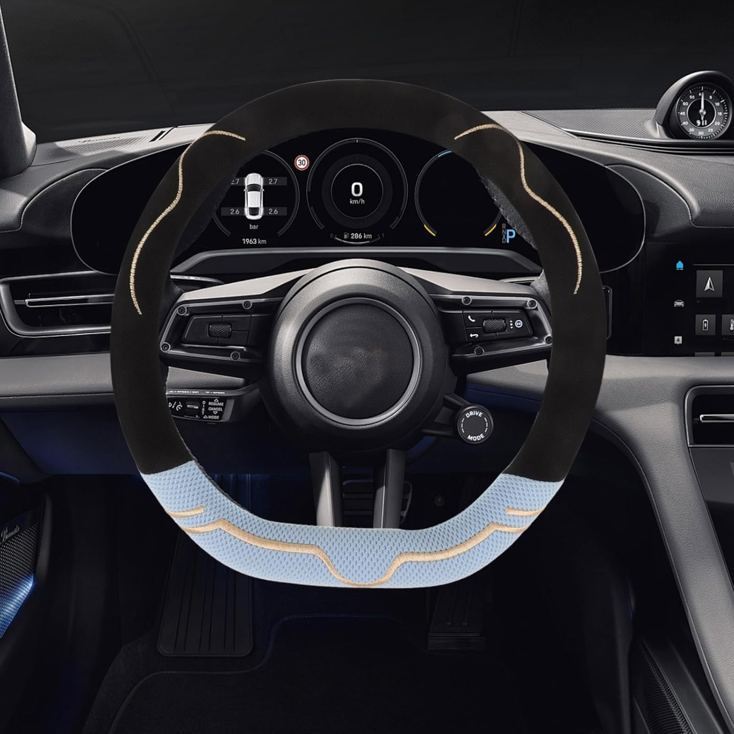 Anneome Universal 38Cm D-Shape Steering Wheel Cover Breathable Ice Silk Fabric, Thin Stretch Steering Cover for All-Season Car Interior Protection image number 4