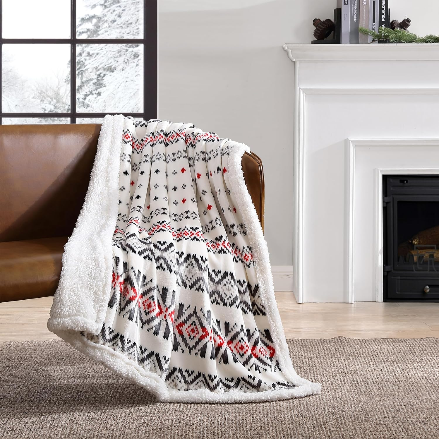 Eddie Bauer Ultra-Plush Collection Throw Blanket-Reversible Sherpa Fleece Cover, Soft & Cozy, Perfect for Bed or Couch, Mountain Village Red - Grey/Red image number 2