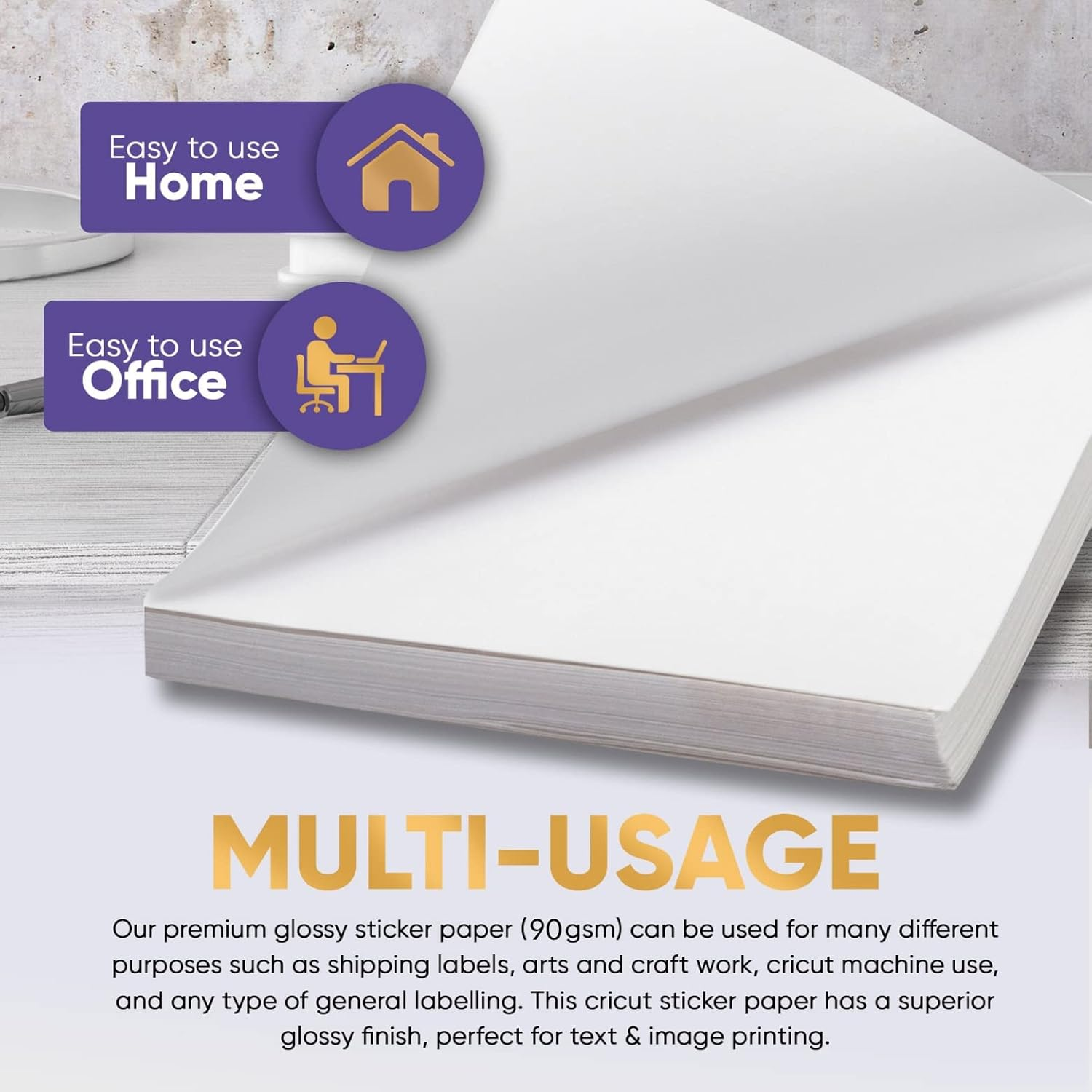 Avarrix Australia A4 Sticker Paper, Paper-Based Glossy White, 50 Sheets, Self Adhesive Premium Glossy Sticker Paper for Inkjet and Laser Printer, 90Gsm Thickness Printable Label Sheets