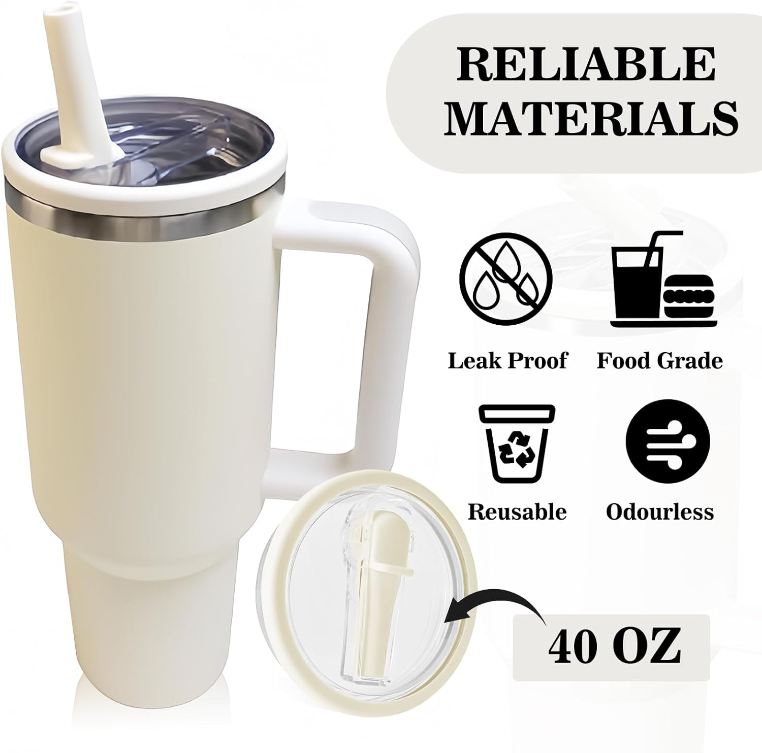 40 OZ Tumbler Flip Straw Lid Fit for Stanley Cup,2Pcs 40 OZ Spill Proof Lid,Clear Replacement Lids Fit for Stanley (Black, 40Oz) image number 4