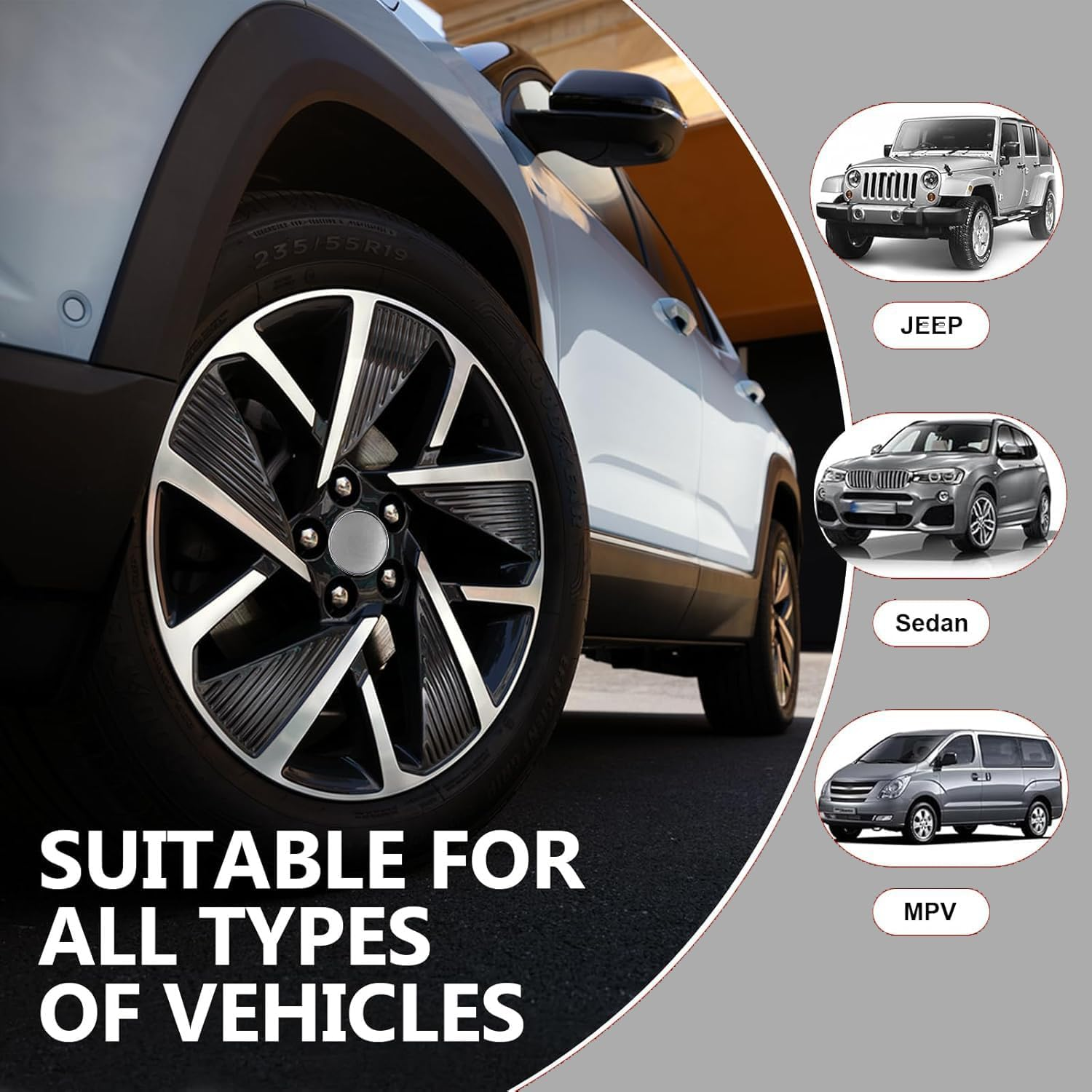 Wzenclave 4 Pcs Car Wheel Hub Center Cap ABS Rust-Proof Durable Snap-In Anti-Falling Fastening Installation Accessories 60Mm OD 58Mm ID for Most Cars Car Modification Wheel Hub Universal Wheel Cover