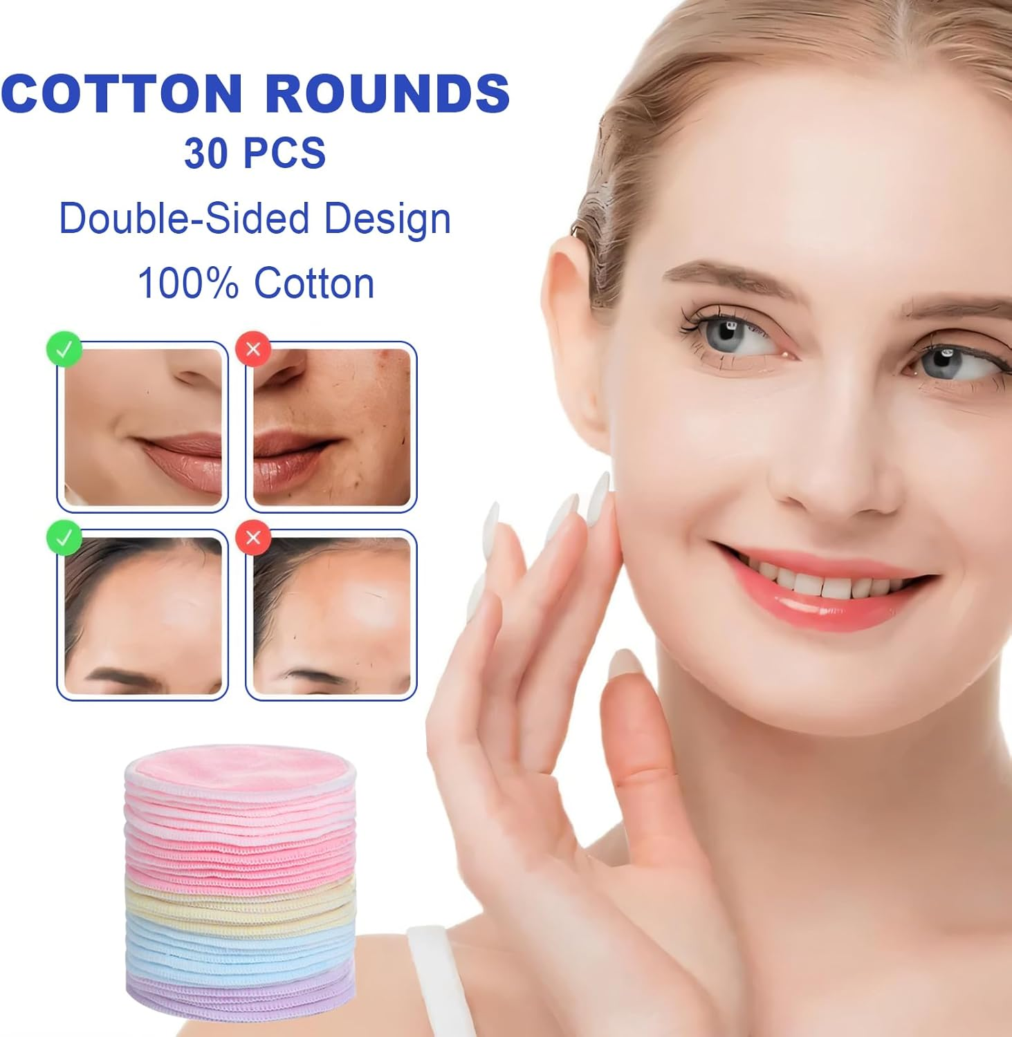 Reusable Makeup Remover Pad 60 Pack, Eco-Friendly Cotton Laundry Bag, Reusable Face, Eye & Lip Makeup Remover Pads, round Cotton Pads for All Skin Types