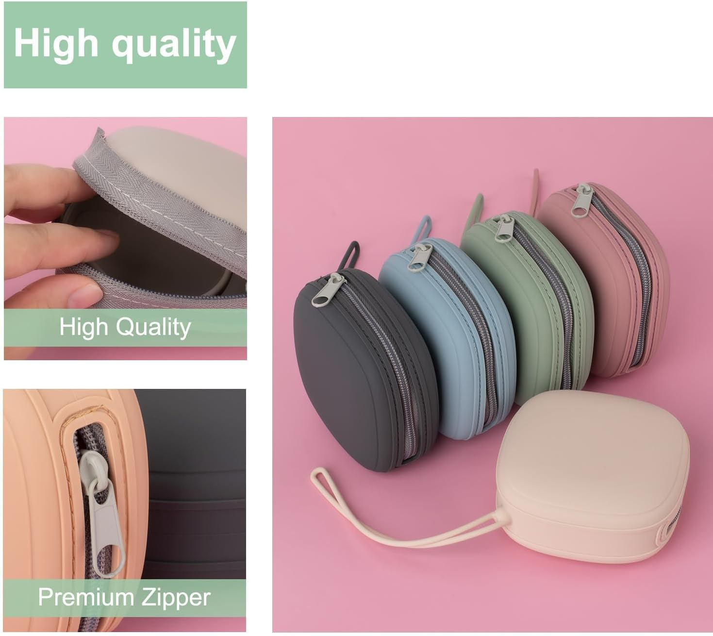 Swelive 2 Pack Silicone Pacifier Holder Case, Portable Pacifier Case for Diaper Bag, BPA Free Newborn Baby Pacifiers Silicone Pouch for Boys & Girls (Light Grey+Shifting Sand) image number 4