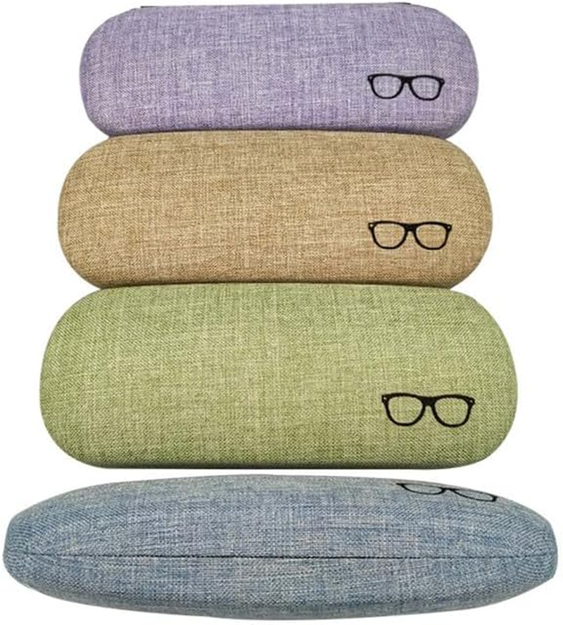 4 Pcs Glasses Case Hard Shell Eyeglasses Case, Unisex Portable Protection, Linen Fabrics Eyeglasses (4 Colours)