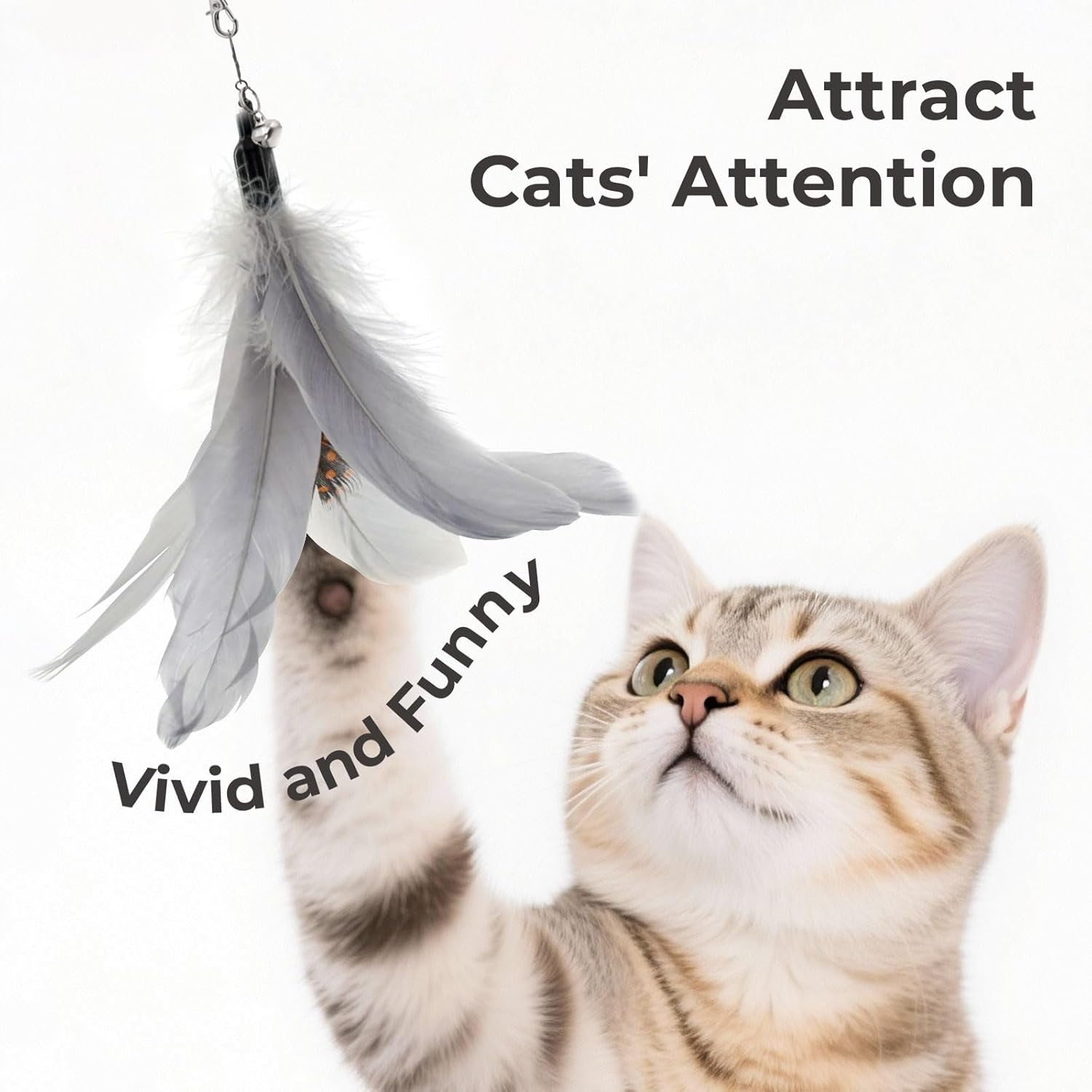 SONGWAY Cat Toy Wand Replacement - 6 Pieces Cat Toys, Cat Feather Toy Refills, Cat Teaser Wand Attachments, Interactive Cat Toys for Indoor Cats Light-Colored Feathers image number 3