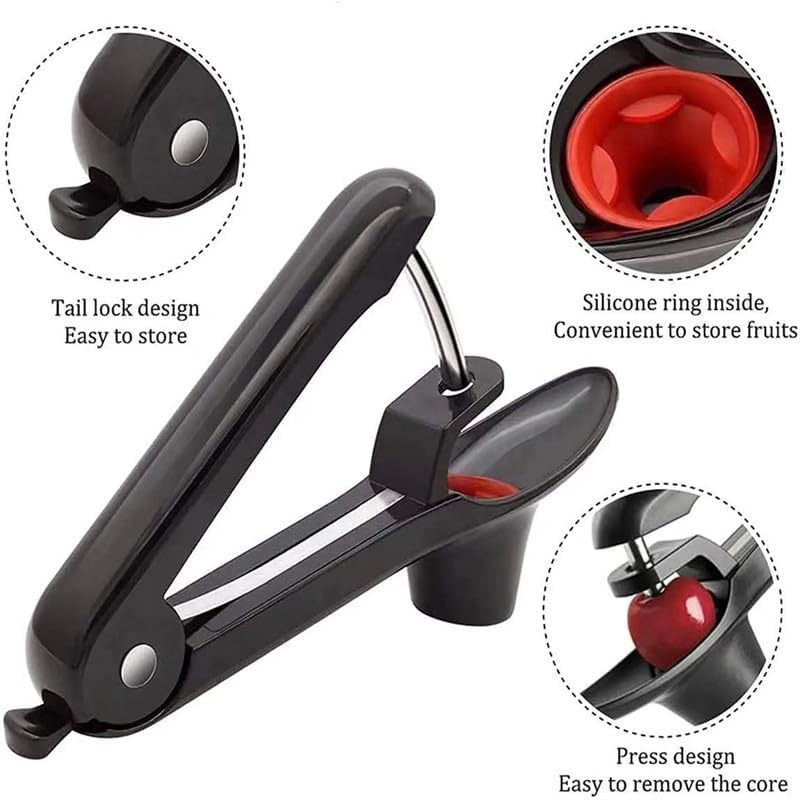 Cherry Pitter,Olive Pitter and Cherry Stone Remover with Food-Grade Silicone Cup,Lengthened Splatter Shield (Black)