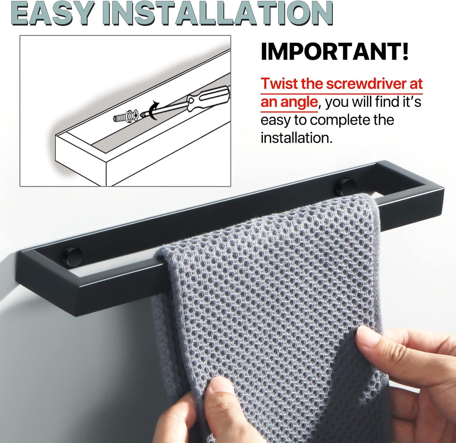 SAYAYO Towel Bar for Bathroom Black, 12 Inch Hand Towel Holder Self Adhesive Towel Rack Sticky Stainless Steel Wall Mounted, No Drill image number 6