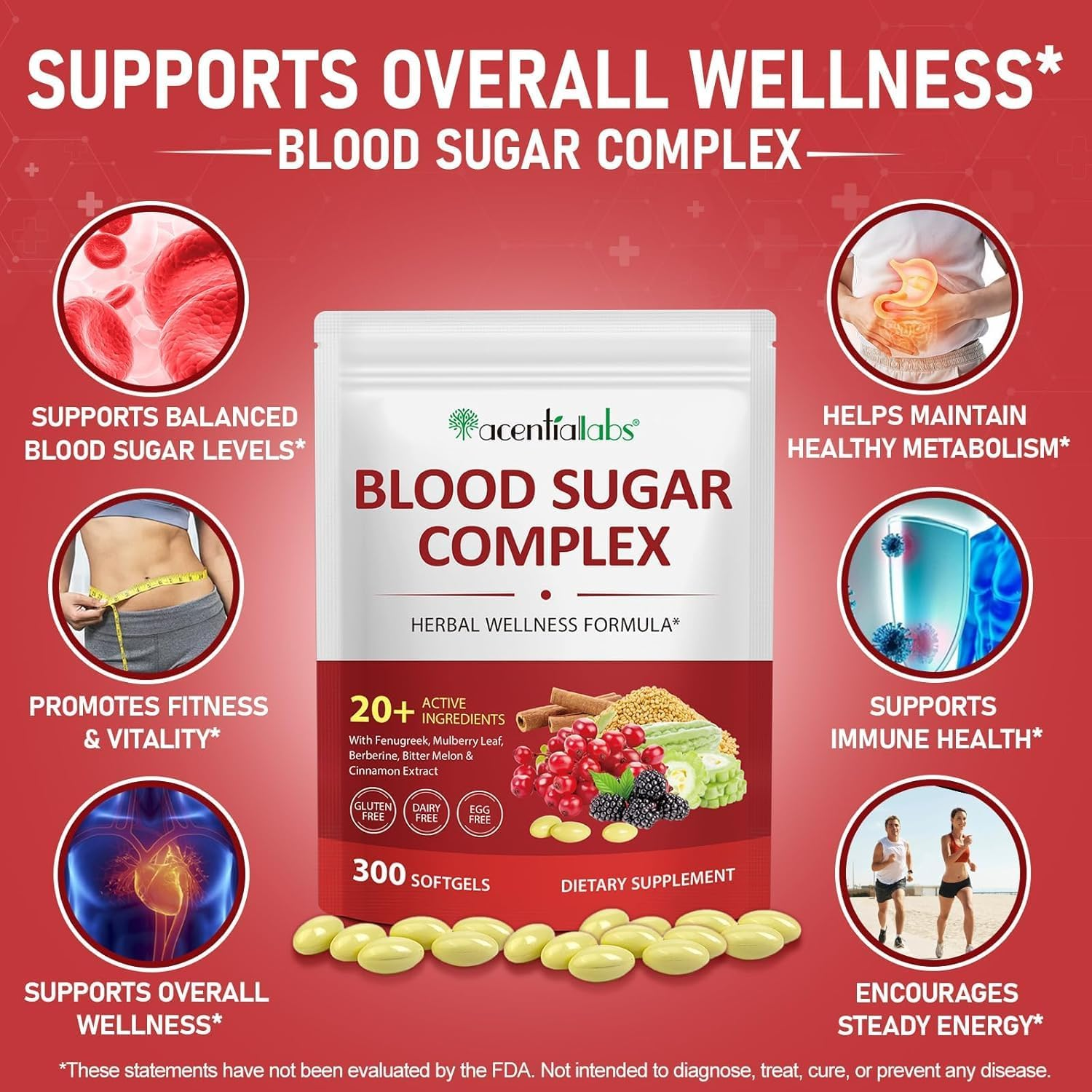 Blood Sugar Complex Supplement | 20+ Active Ingredients | Includes Fenugreek, Mulberry Leaf, Bitter Melon, Cinnamon & More | Gluten-Free, Dairy-Free, Egg-Free | 300 Softgels image number 3