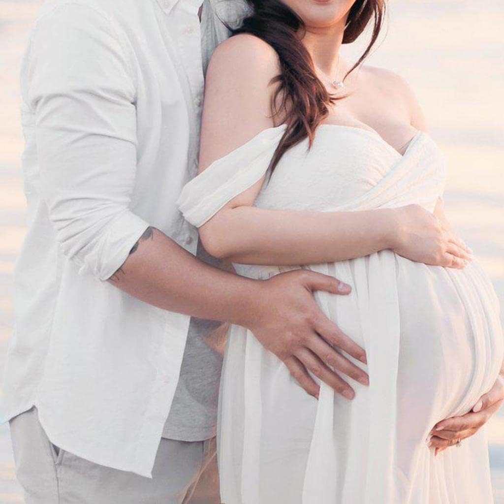 Elegant Off-Shoulder Maternity Dress for Special Occasions