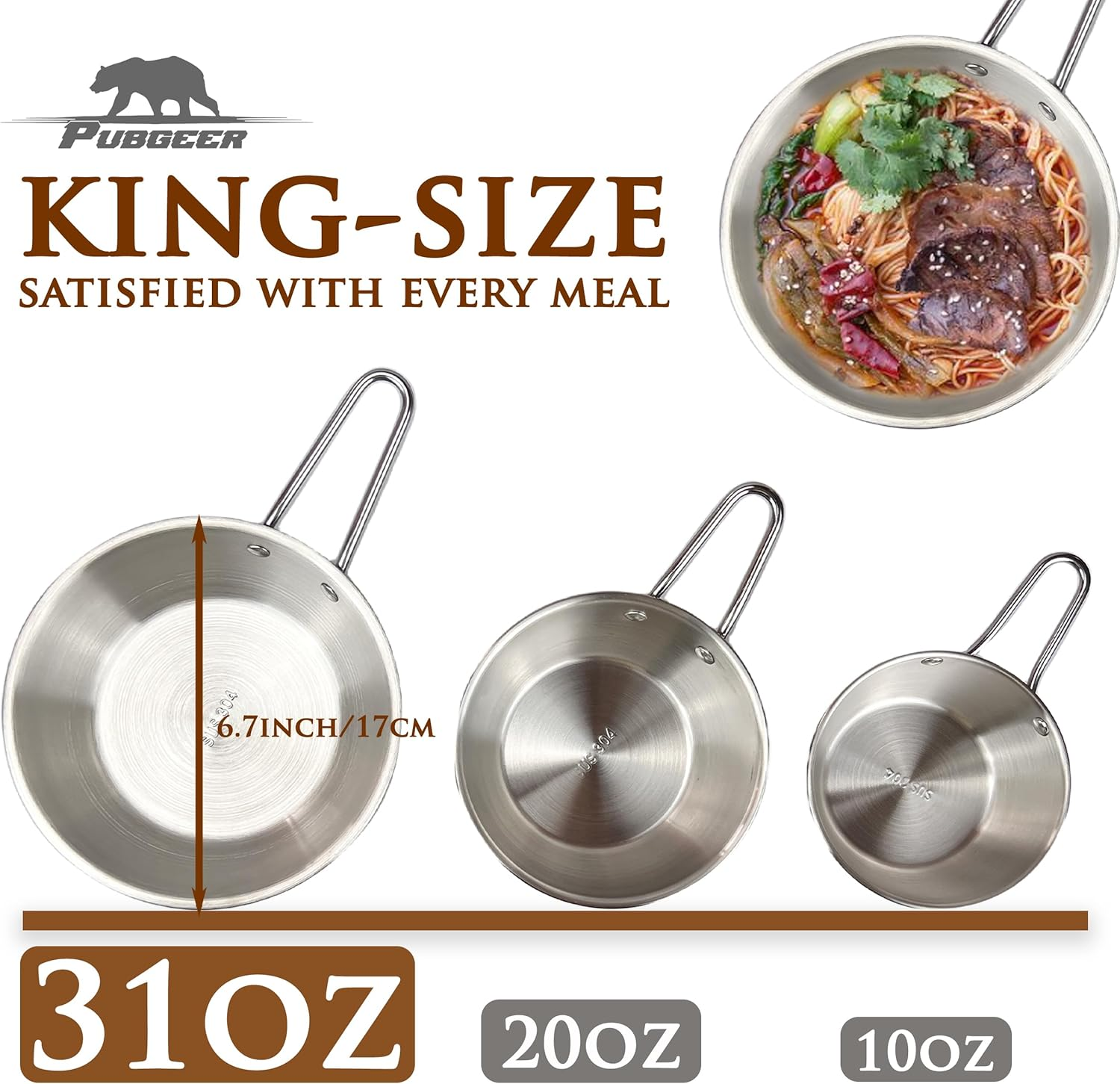 Pubgeer Camping Bowls 31Oz (4 Pack) - Nesting Stainless Steel Bowl with Handles | Outdoor Sierra Cup | Ideal for RV Travel, Camping, and Backpacking | Makgeolli Bowls | Soup Bowls image number 2