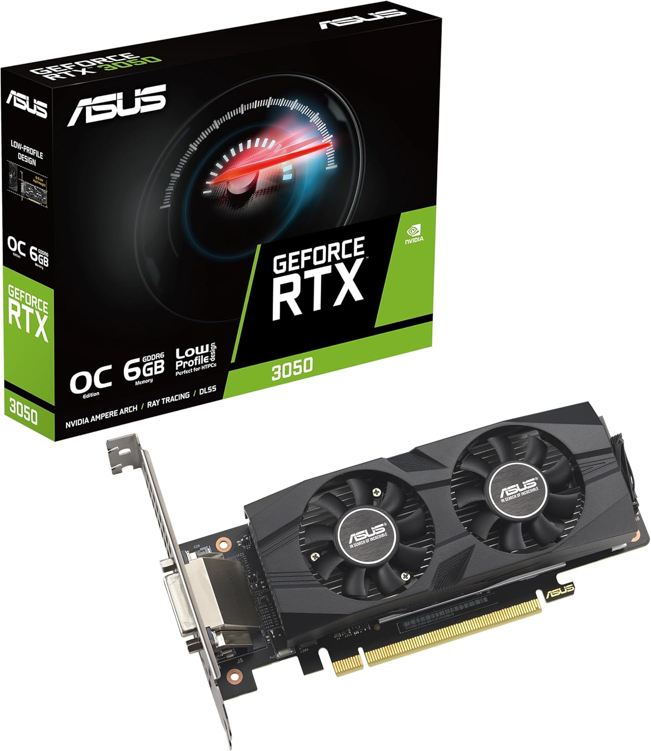 ASUS Geforce RTX 3050 LP BRK OC Edition 6GB GDDR6 Gaming Graphics Card (Nvidia RTX3050, Pcie 4.0, 1X DVI-D, 1X HDMI 2.1, 1X Displayport 1.4A, RTX3050-O6G-LP-BRK)