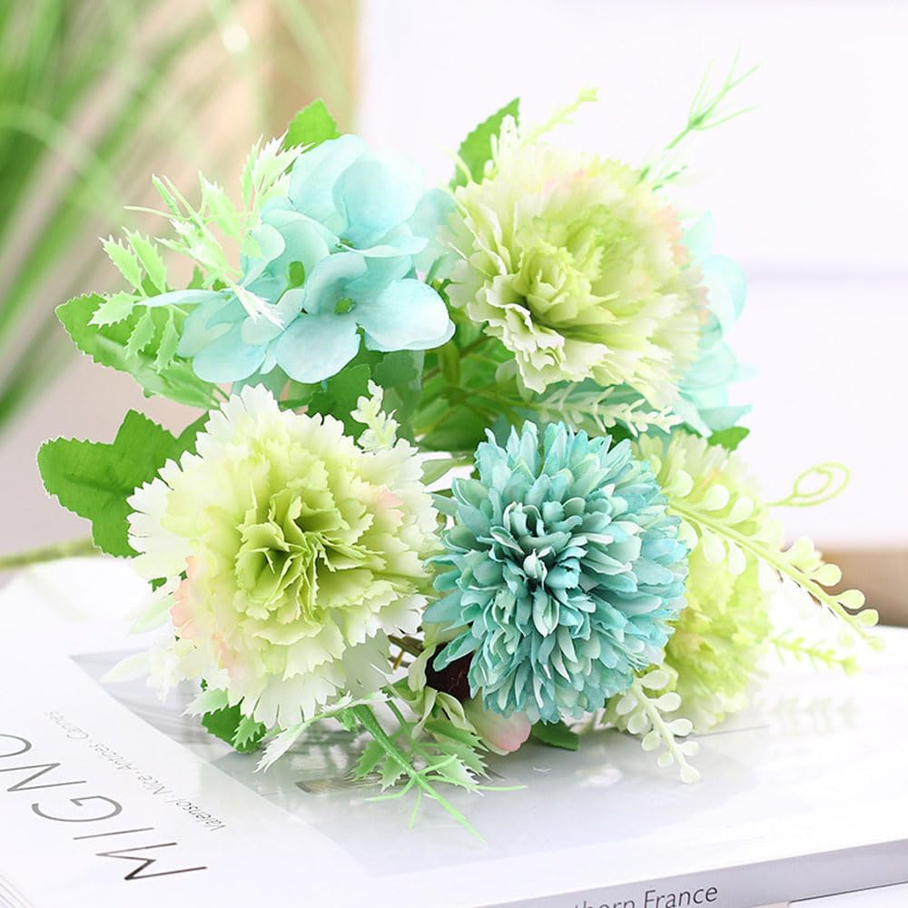2 Bundles Artificial Flowers Set Roses Camellia Peony Chrysanthemum Combo Faux Flowers Bulk Flower Leaf with Stems for DIY Centerpieces Wedding Party Home Decorations (Green) image number 6