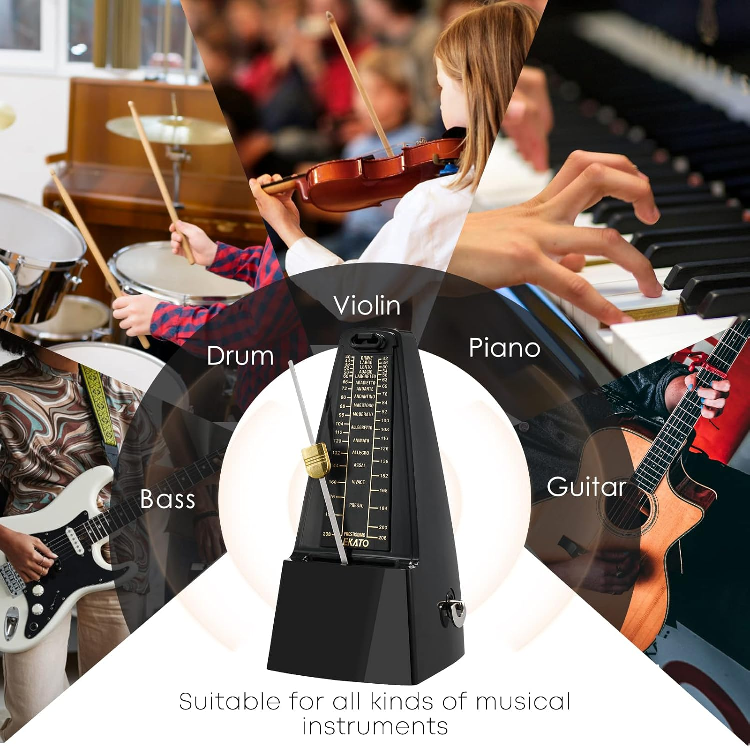 LEKATO Mechanical Metronome, Universal Metronome for Piano, Guitar, Ukulele, Violin and Chromatic, Loud Sound, High Accuracy Track Beat and Tempo for Musician image number 1