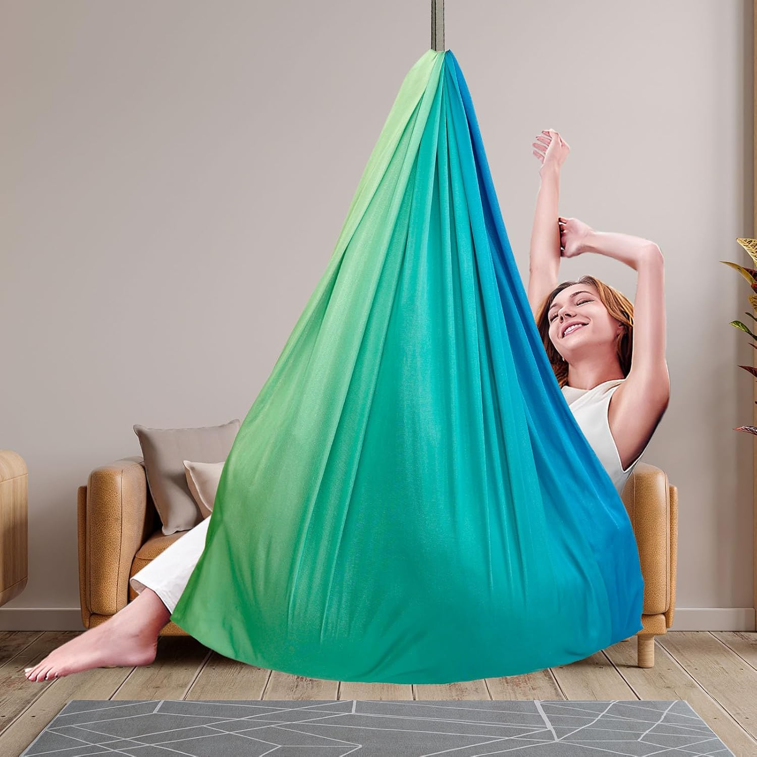 Fwqofvk Double Layer Kids Sensory Swing Holds up to 200 Lbs, Comfortable Indoor Cuddle Swing with 360&deg; Swivel Hardware, Kids Swing Hammock for Children Adults Indoor Outdoor