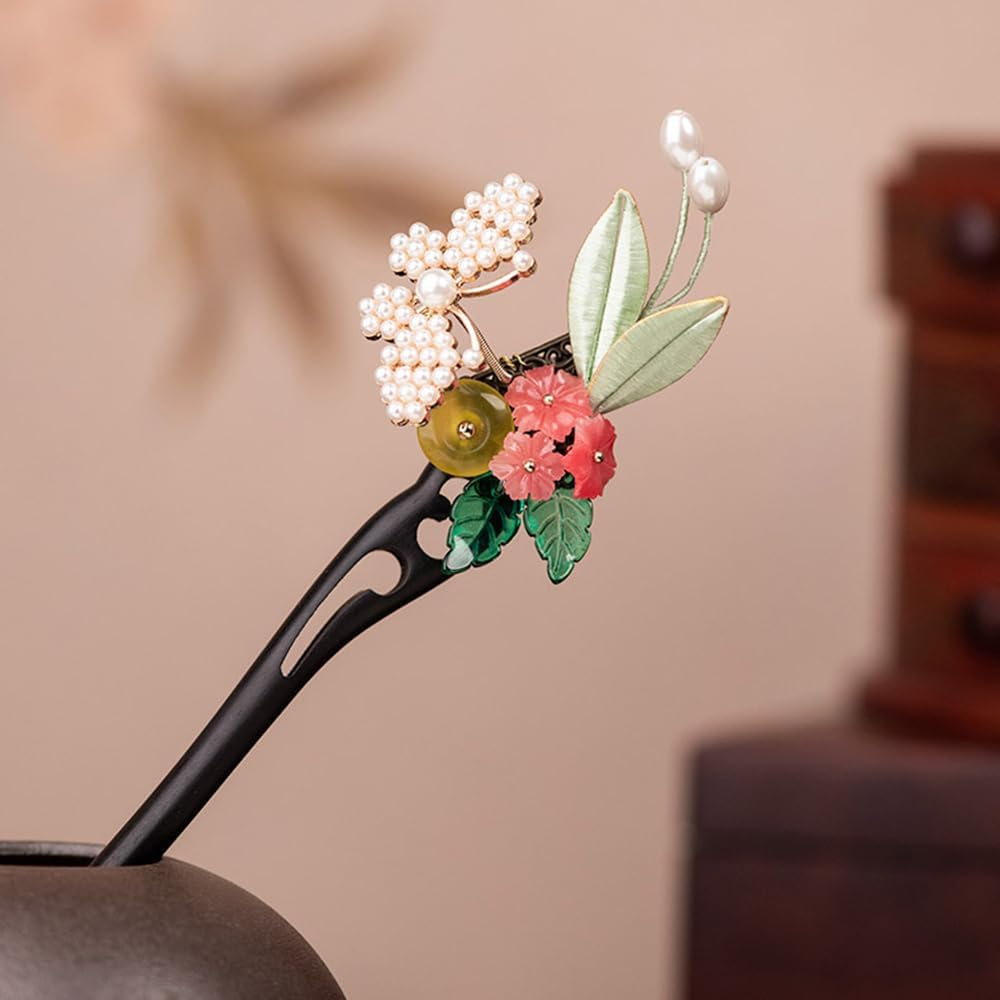 Hair Chopsticks for Women，Wooden Chinese Hair Sticks with Stone，Ebony Hair Accessories，Handmade (I)