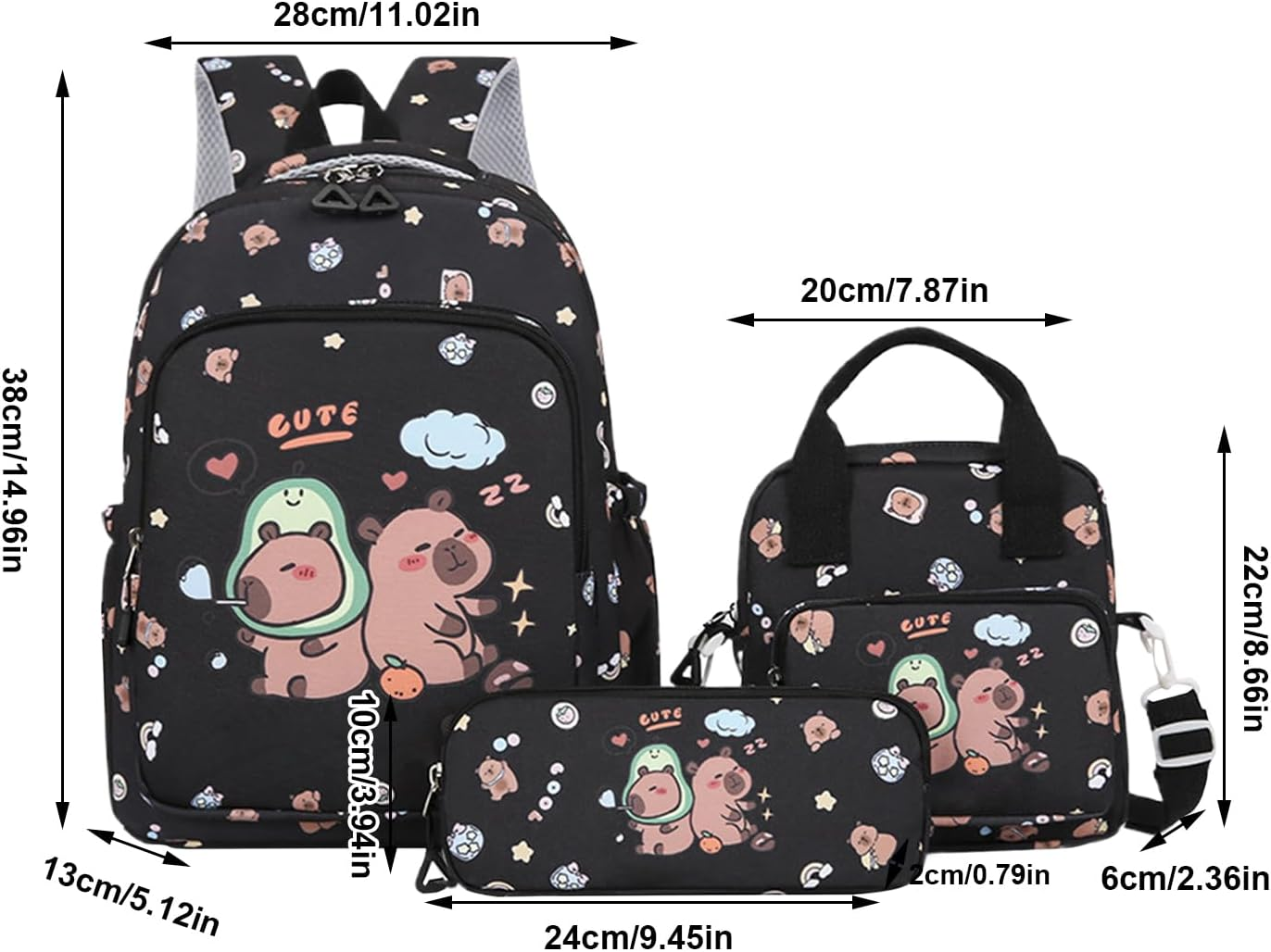 Generico Capybara Bag - Kids Shut off - Cartoon Book Set | Capybara Pencil Case, Lunch for School Travel and Daily Use, Lightweight Organizer for Students and Teenagers image number 2