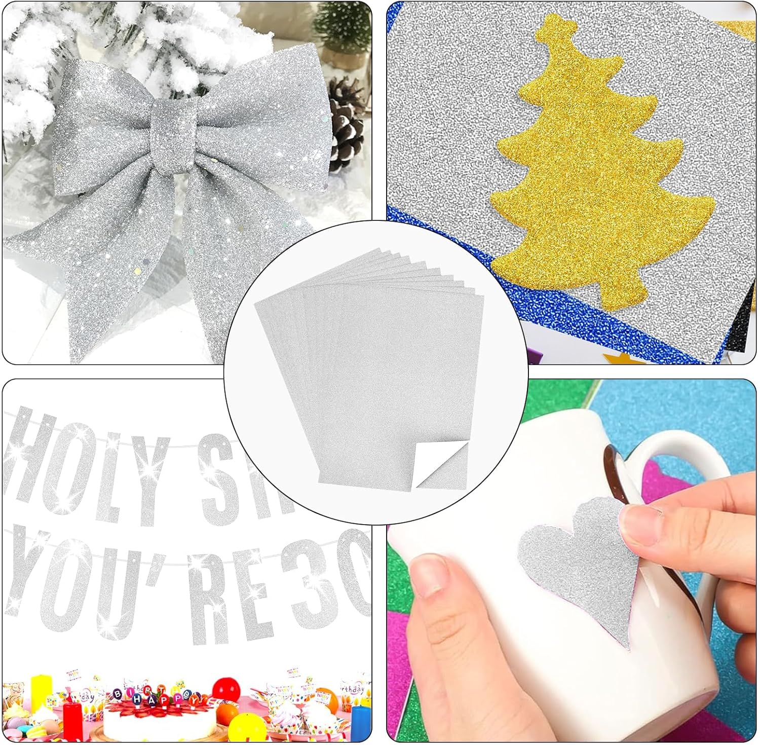 A4 Non-Shed Glitter Cardstock Sheets - Pack of 10-170Gsm Craft Supply for Card Making, Die-Cutting, Crafts Projects - Compatible with Die-Ideal for DIY Creations and School Activities (Silver) image number 2