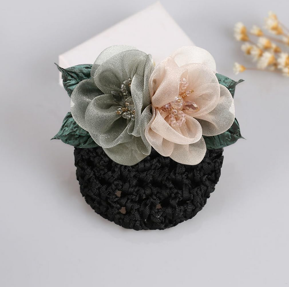 Two-Way Flower Hair Snood Net Barrette Hair Clip Hair Bun Cover Barrettes Hair Clip Hairnet for Women image number 1