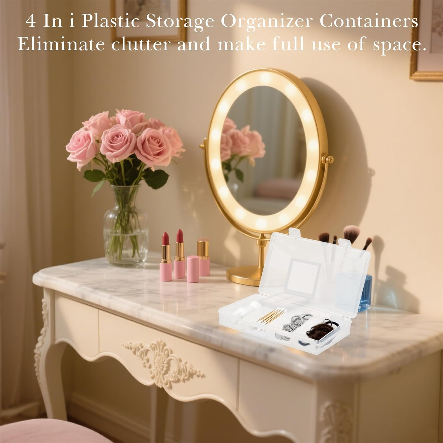 Reignsword Cotton Swab Holder for Travel, 4 in 1 Travel Floss Picks Case with Dustproof Lid, Clear Plastic Reusable Cotton Pad Holder Storage Box for Cotton Swabs Hair Ties Floss image number 1