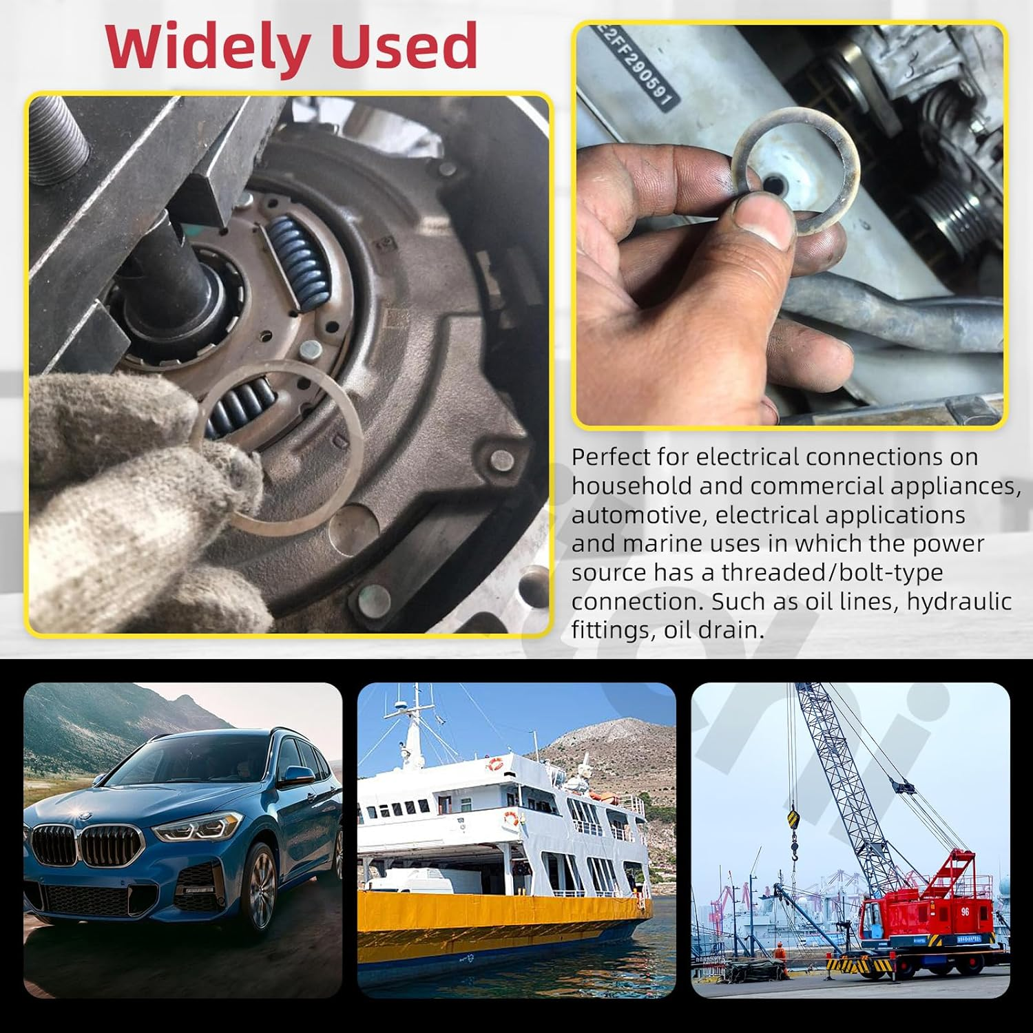 Hilitchi 150Pcs Aluminum Copper Oil Drain Plug Gasket and Black Nylon Flat Washer Assortment Kit, M10 M12 M14 M16 M18 Oil Crush Washers Sealing Washers Rubber Grommet for Car Household Appliances image number 3