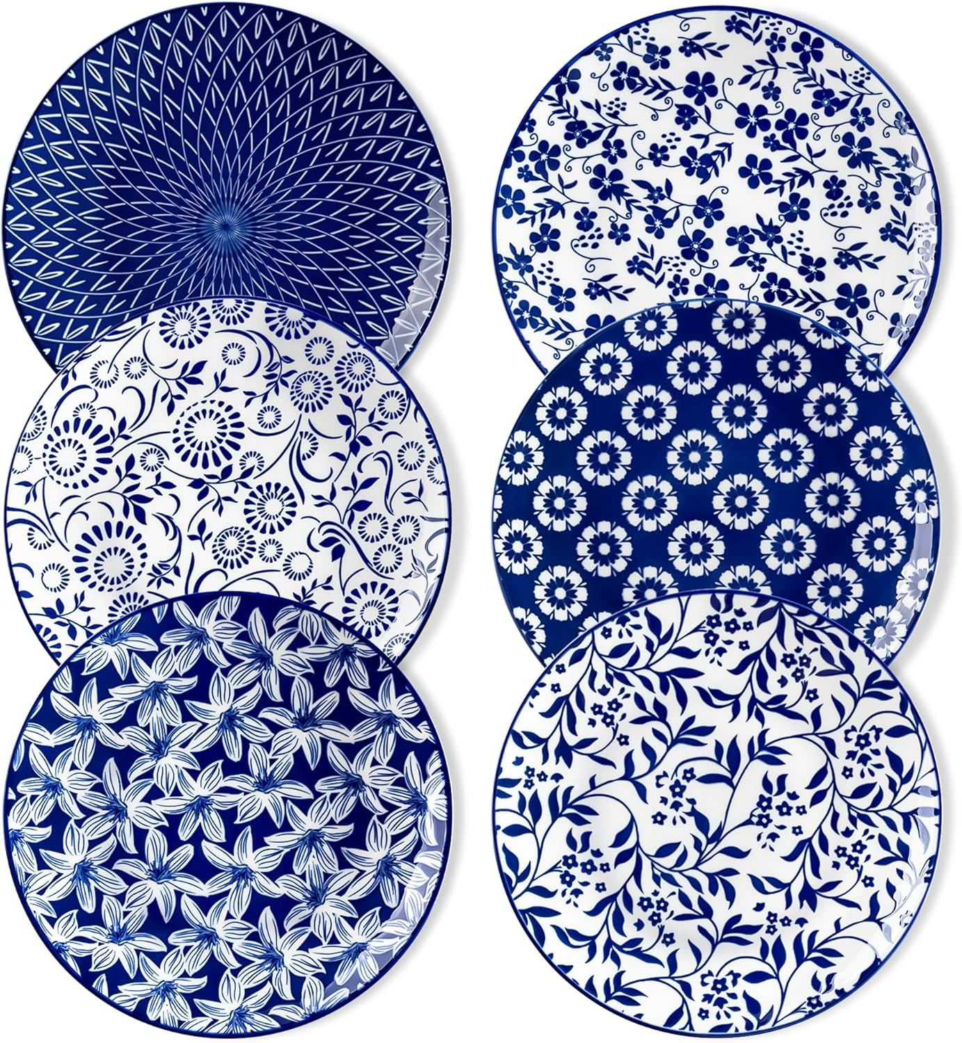 Vancasso Selene Coffee Cups Set of 6 Porcelain Mugs, 360 Ml Coffee Cups with Handle, Cup for Coffee, Milk, Tea & Cocoa, Vintage Blue/White