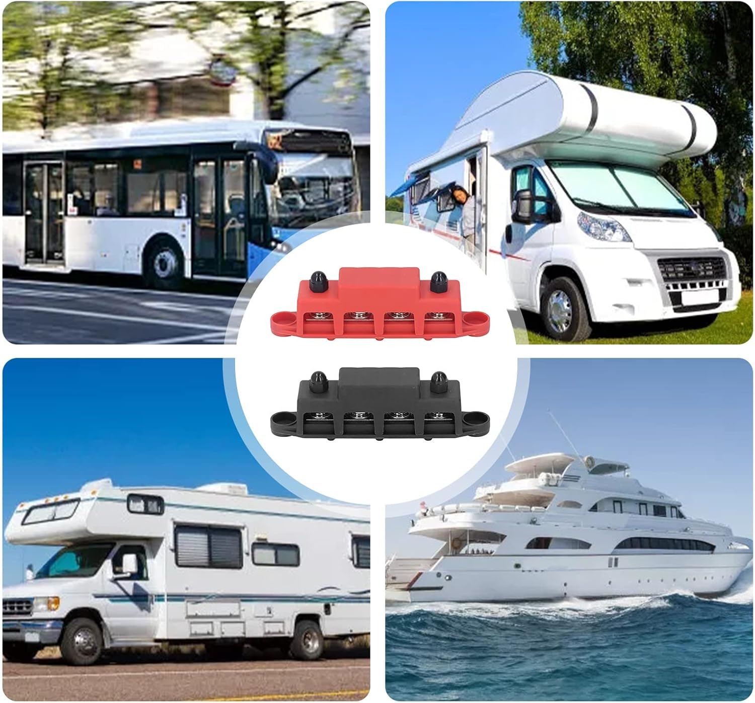 HISUEKIG Power Distribution Block, 4 Terminal Bus Bar M8 Screw 250A DC 48V, for Car Boat Marine, Brass Zinc Alloy ABS Materials, Neatly Store and Wire, Reliable Working, Wide Applications image number 4