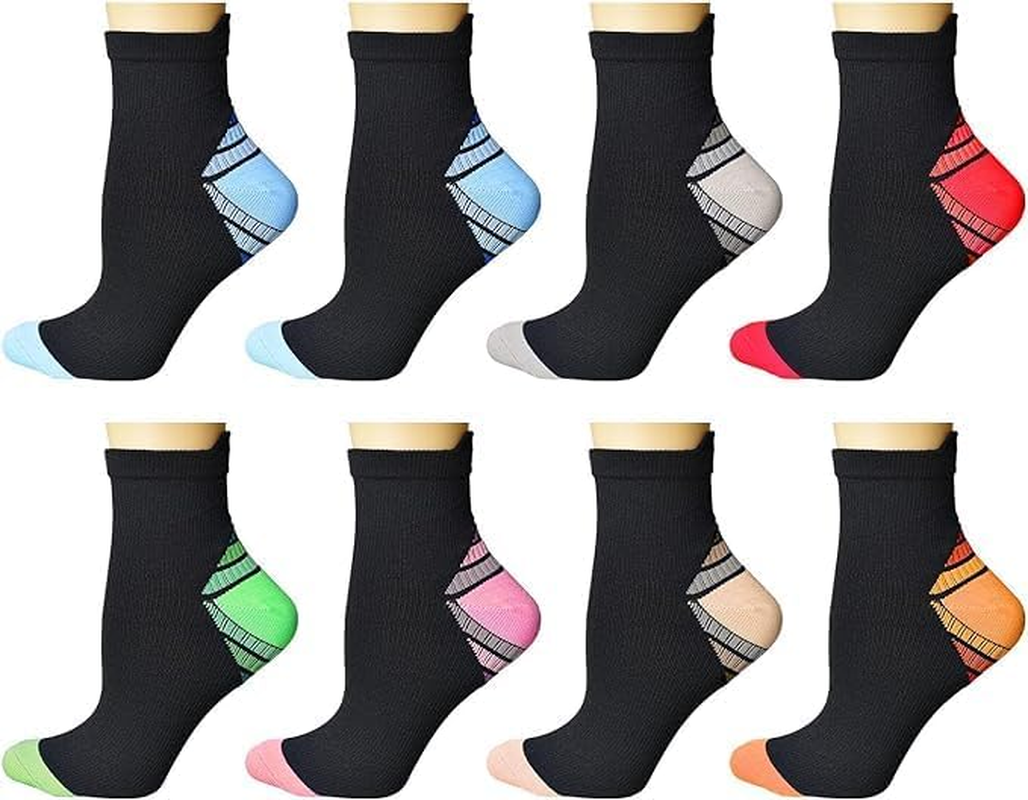 8 Pairs Compression Socks for Men & Women Plantar Fasciitis Ankle Socks for Arch Support Swelling Sports Cycling Hiking Flight Travel