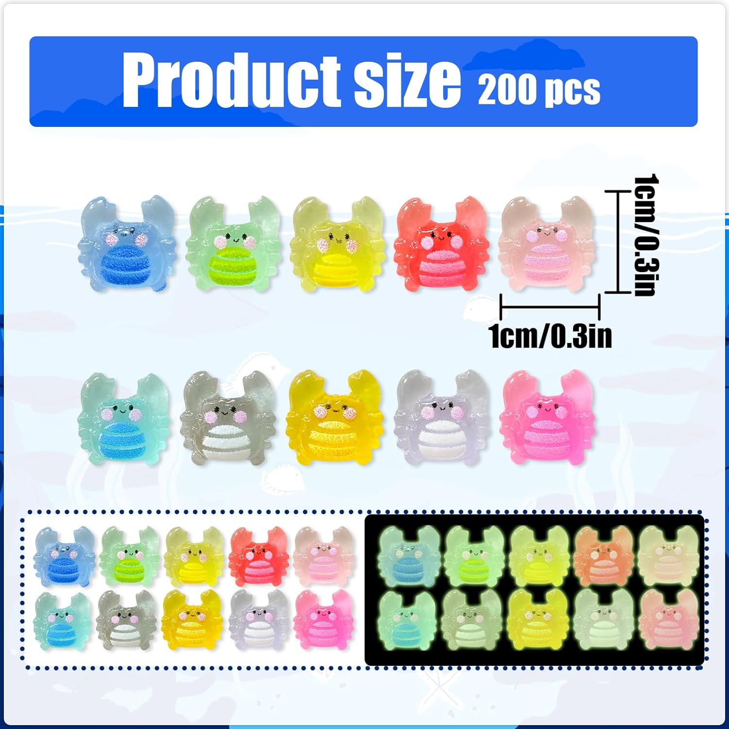 Mini Resin Crab, 200 PCS Luminous Tiny Resin Animals for Garden Micro Landscape Aquarium Potted Dollhouse Decor (10 Colors Mixed) image number 2